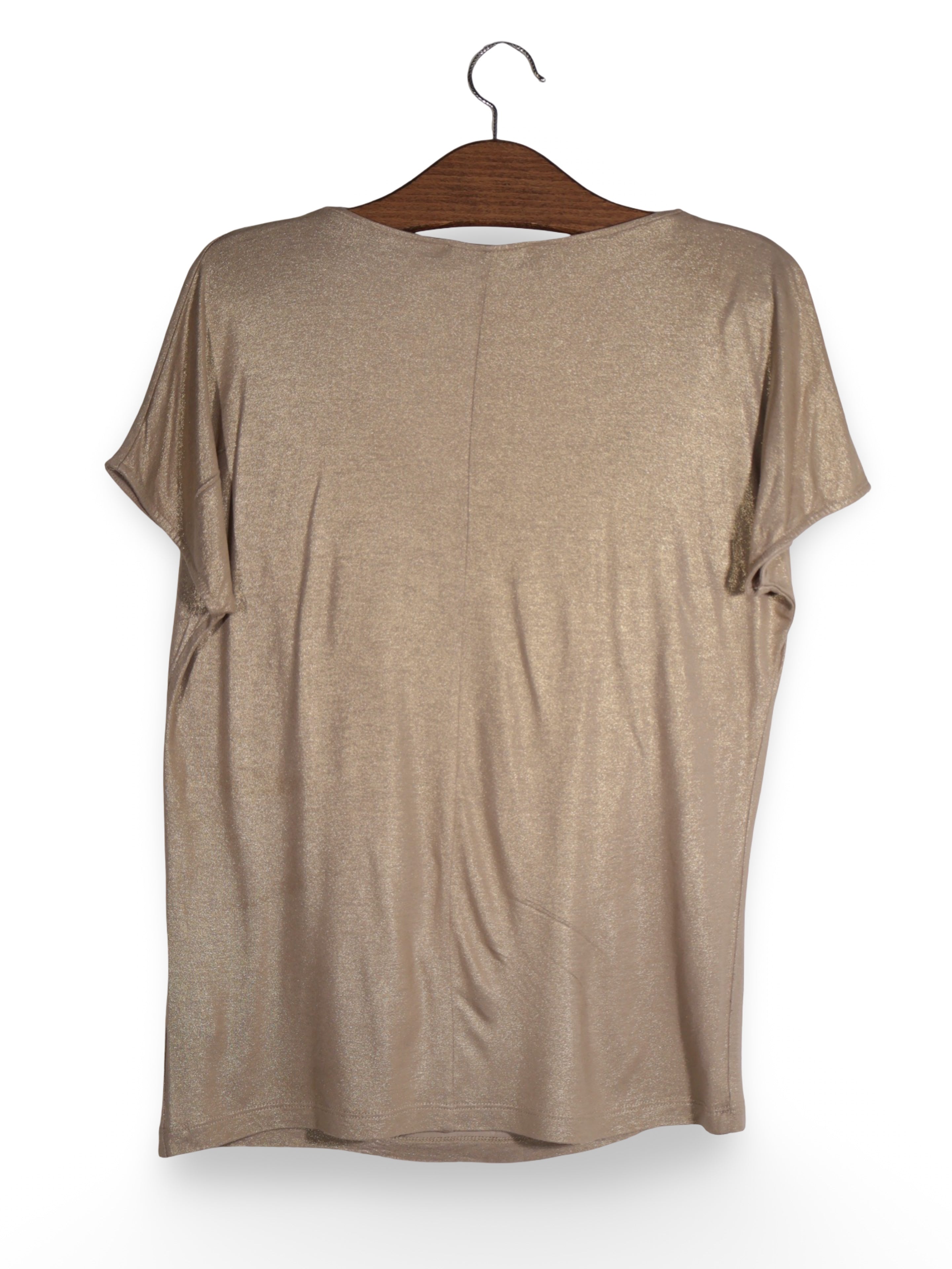 Tricou Premium bej auriu cu efect stralucitor – XS – Femei - imagine 3