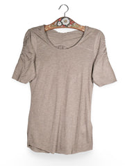 Tricou Premium bej melanj cu maneci incretite – S – Femei - imagine 1