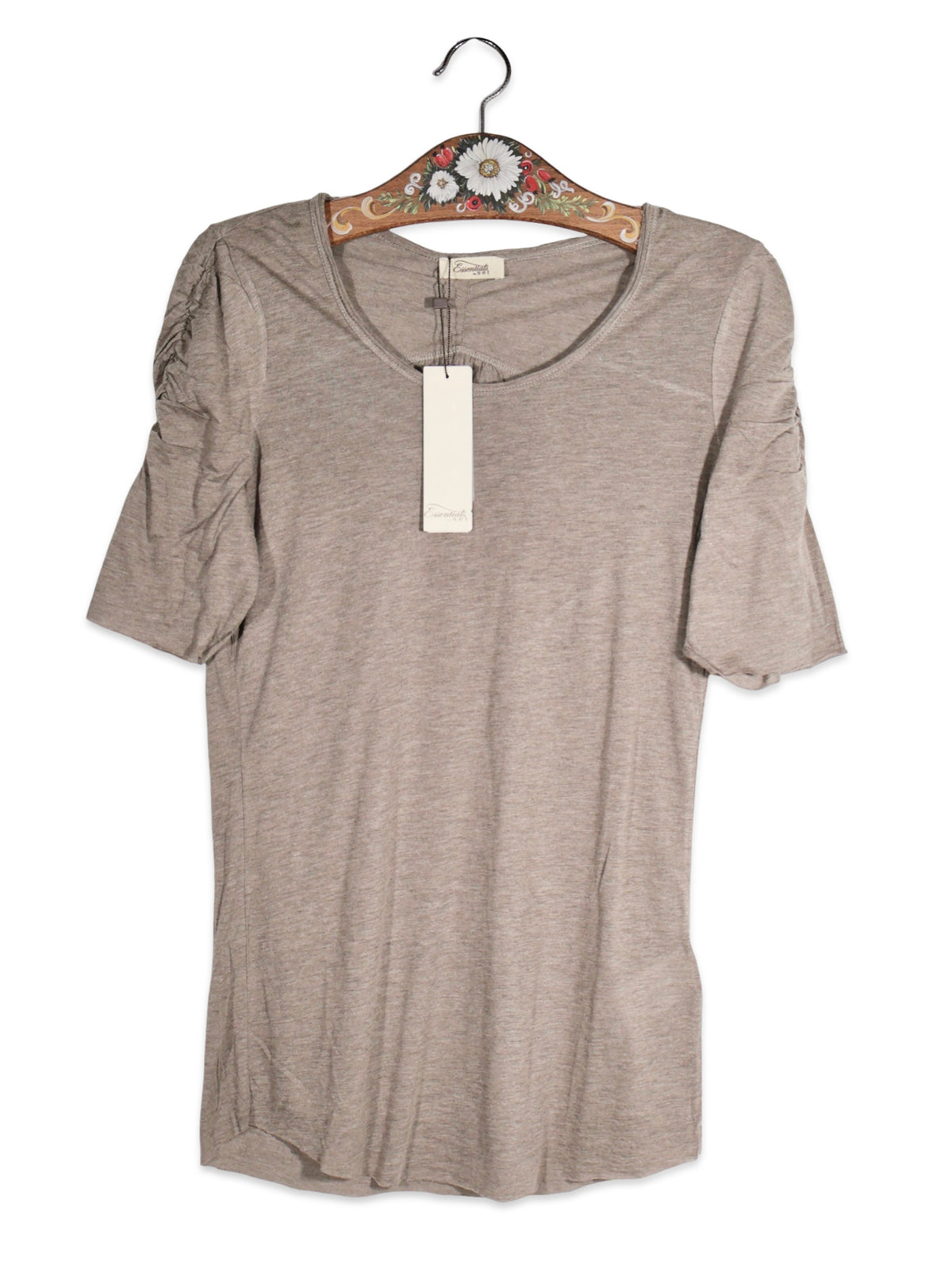 Tricou Premium bej melanj cu maneci incretite – S – Femei - imagine 3