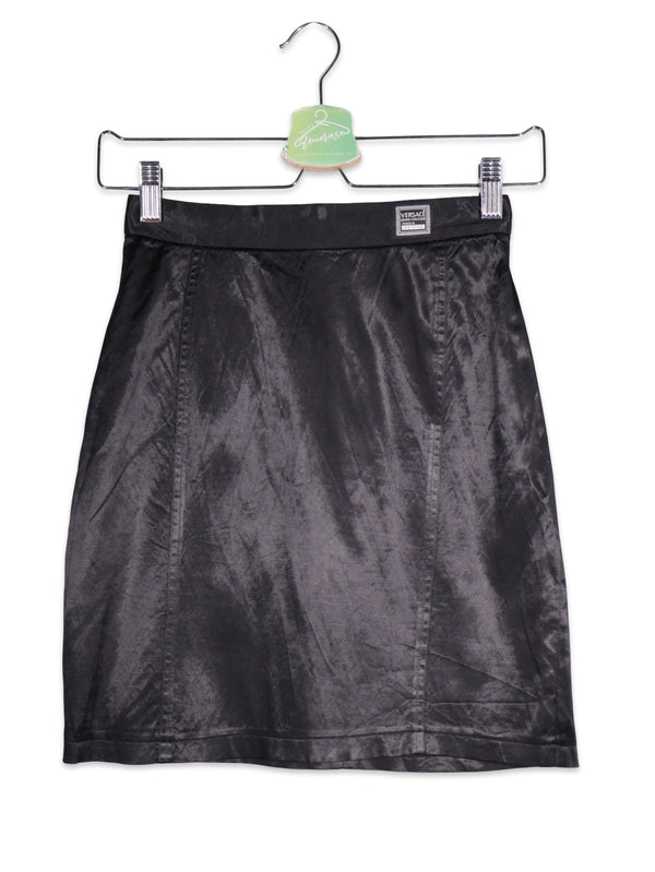 Fustă Versace neagră cu aspect satinat – XXS/XS – Femei