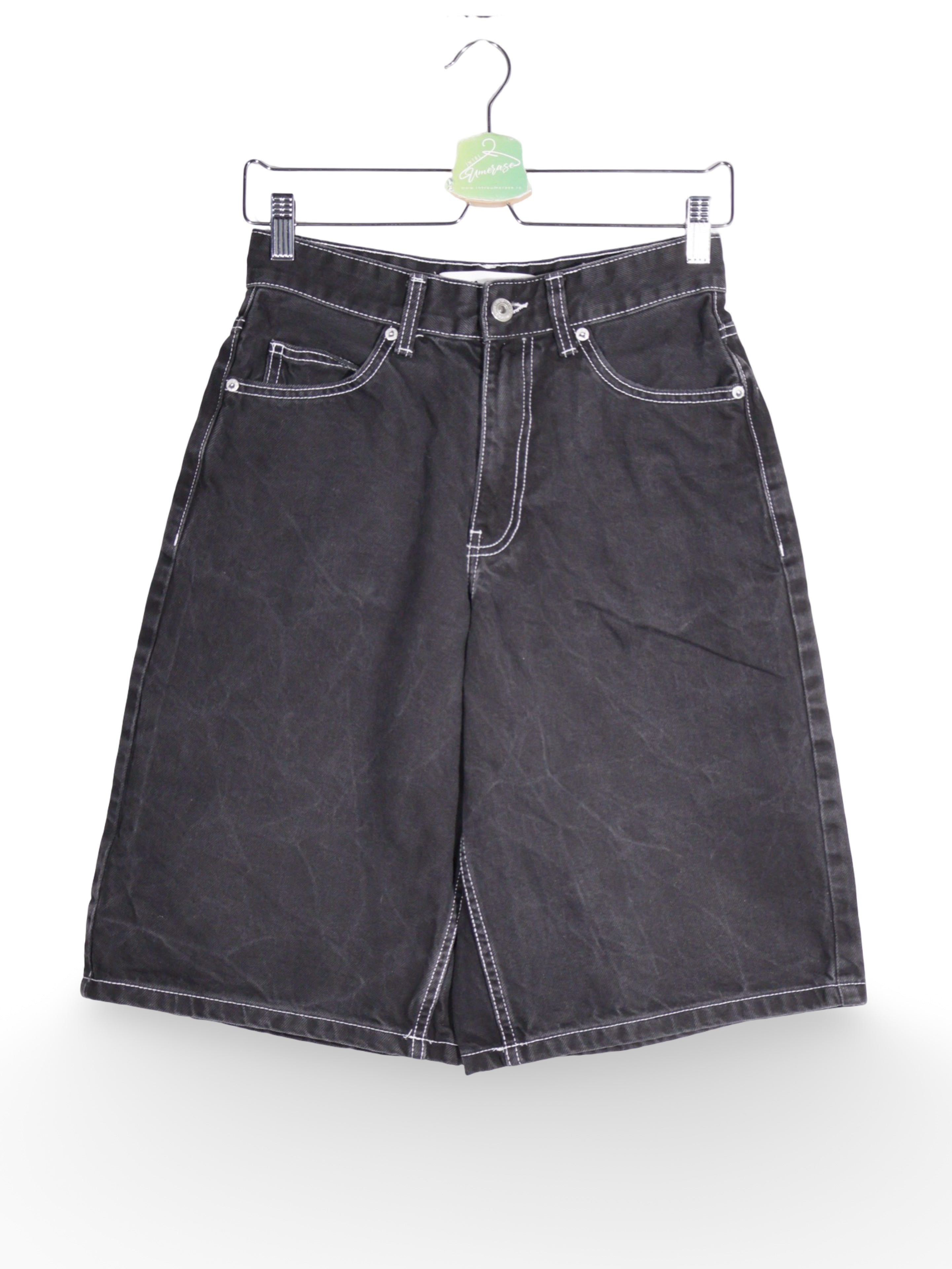 Pantaloni BERSHKA negru cu cusaturi contrastante – XS – Femei - imagine 1