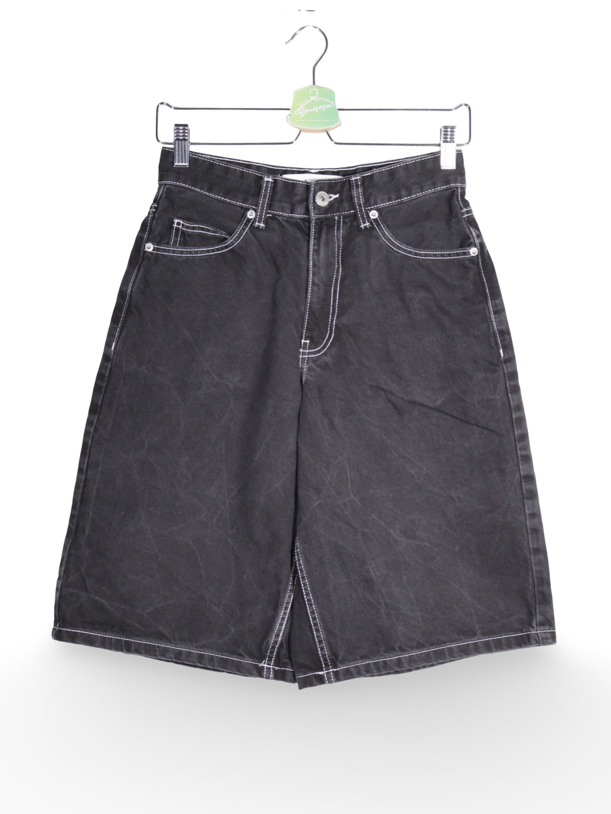 Pantaloni BERSHKA negru cu cusaturi contrastante – XS – Femei - imagine 1