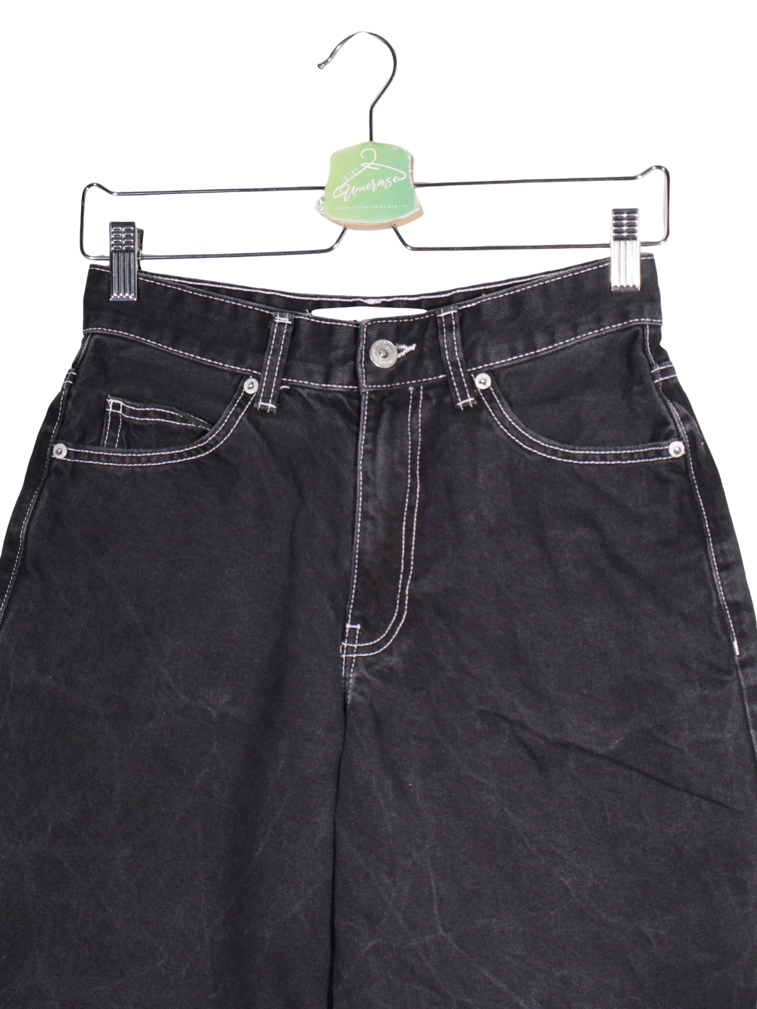 Pantaloni BERSHKA negru cu cusaturi contrastante – XS – Femei - imagine 2