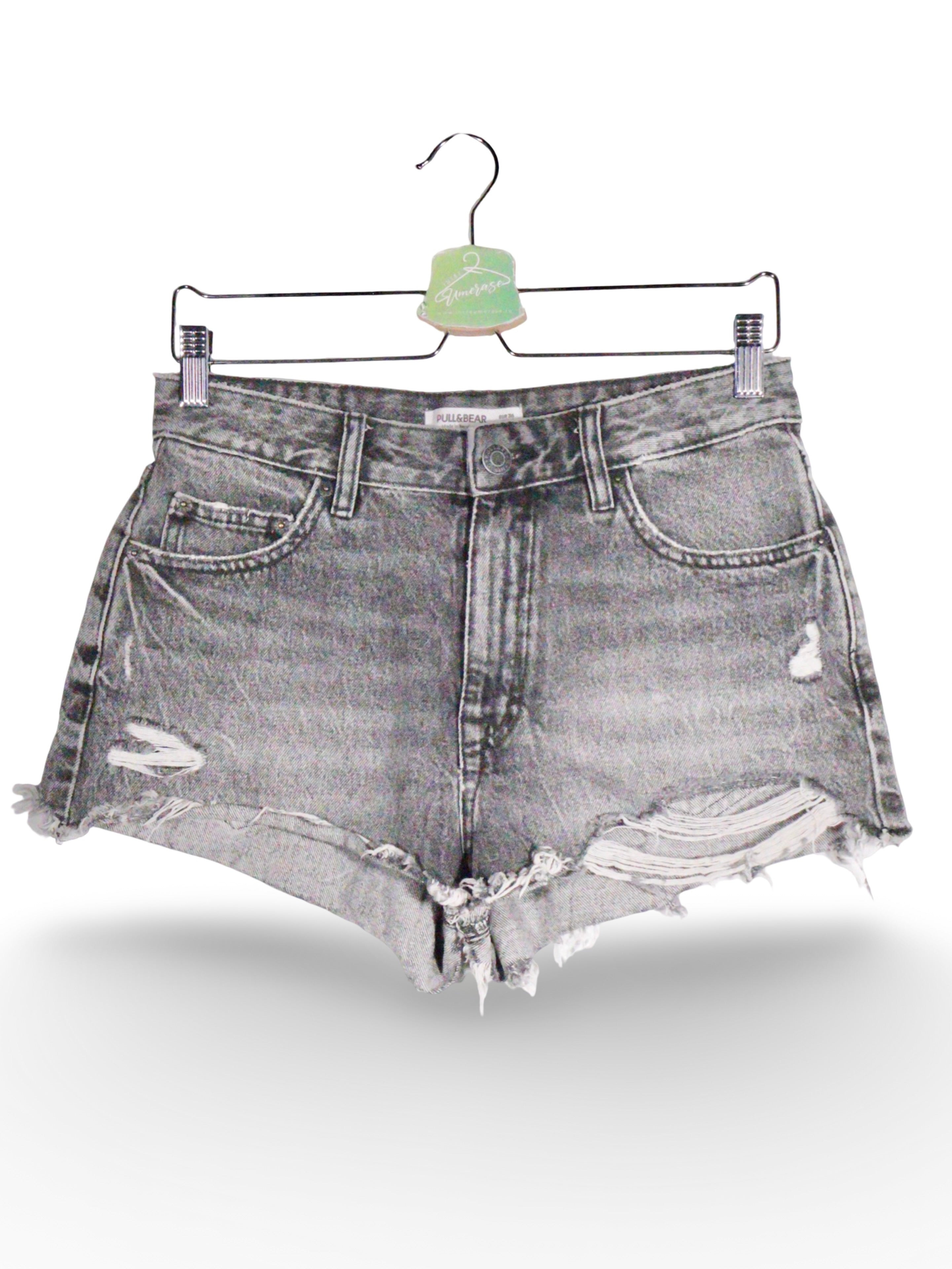 Blugi PULL&BEAR gri spalat cu rupturi – S – Femei - imagine 1