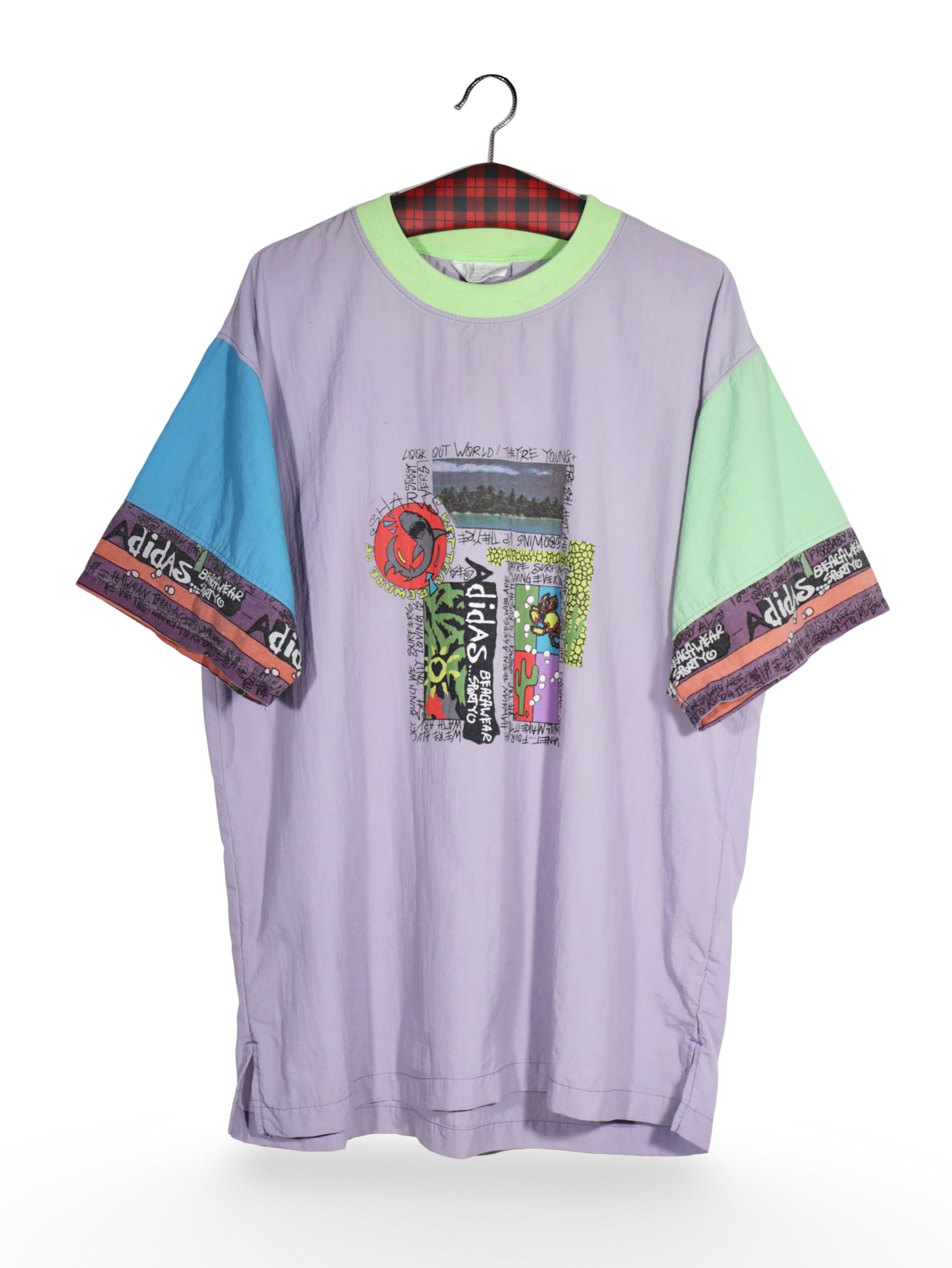Tricou adidas lila cu imprimeu grafic multicolor – L – Bărbați - imagine 1