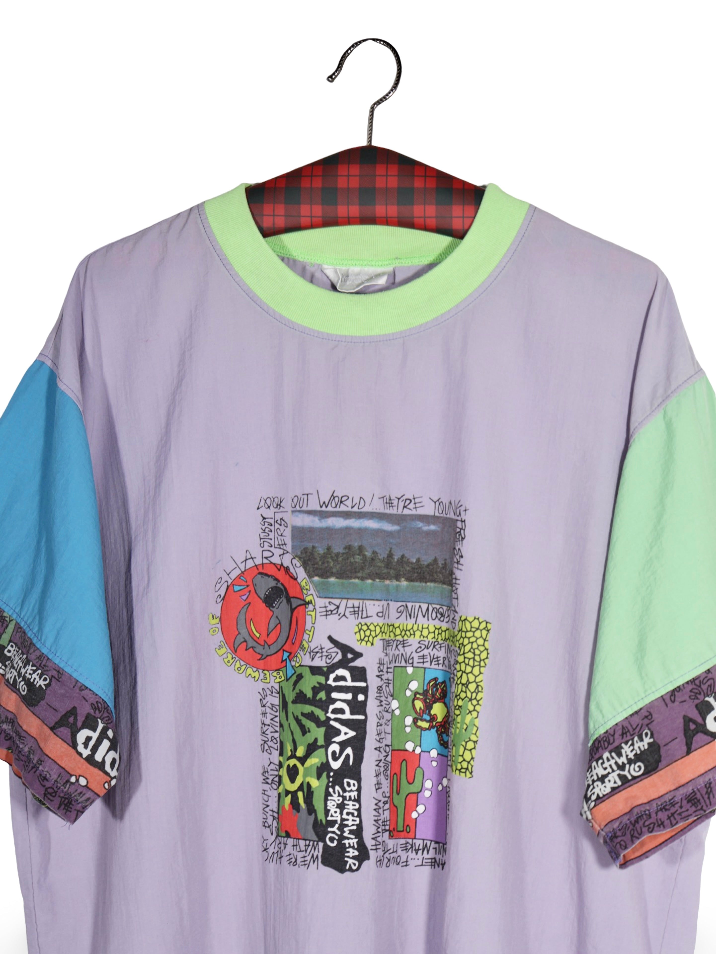 Tricou adidas lila cu imprimeu grafic multicolor – L – Bărbați - imagine 2