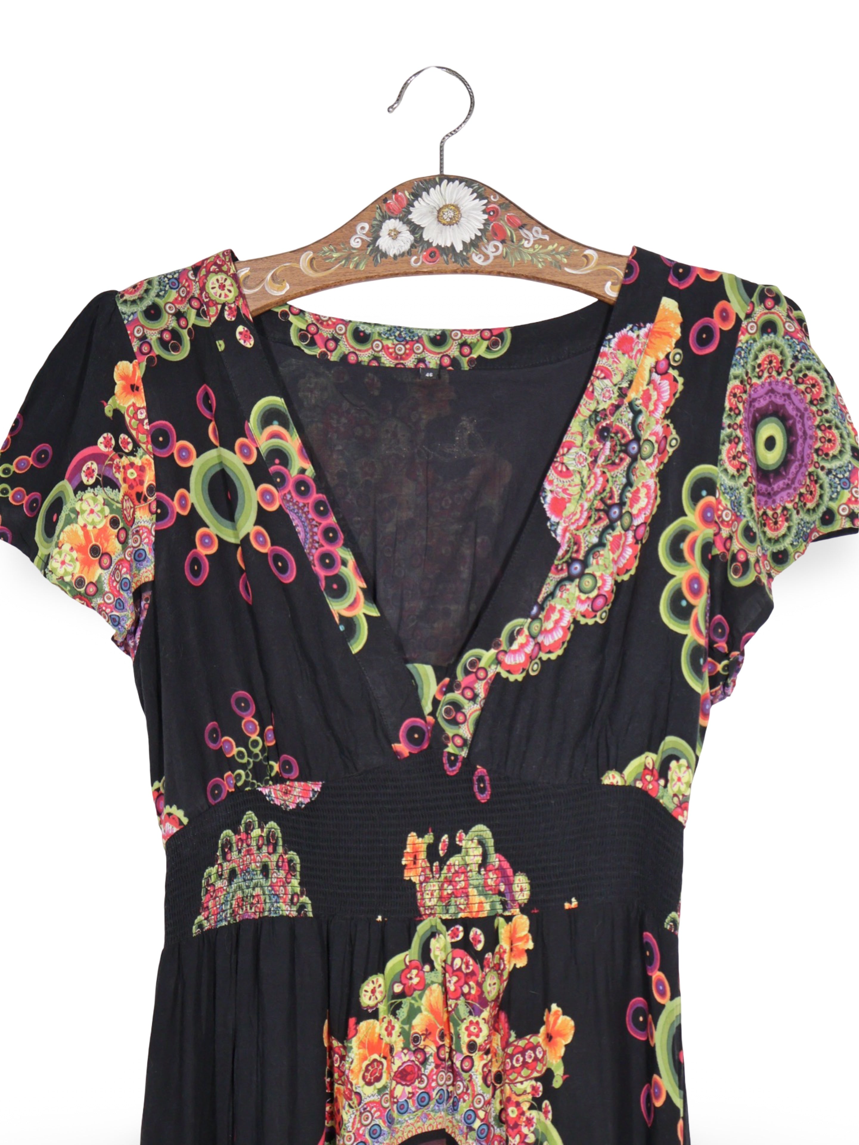 Rochie - Desigual neagră multicoloră cu imprimeu ornamental – XXL – Femei - detaliu