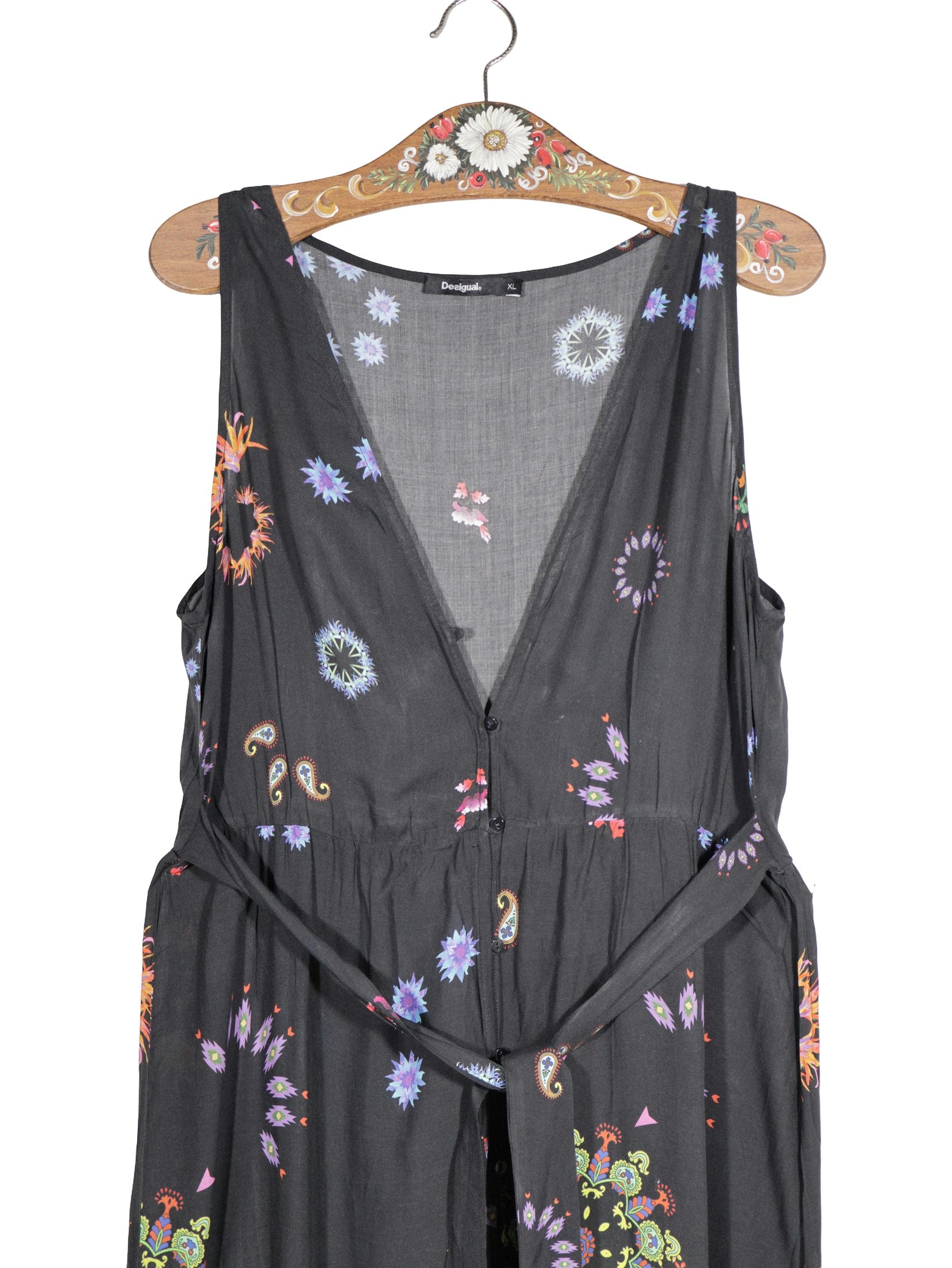 Rochie Desigual negru cu imprimeu multicolor mărime XL detaliu material și croială second-hand premium