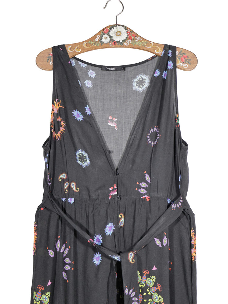 Rochie Desigual negru cu imprimeu multicolor mărime XL detaliu material și croială second-hand premium
