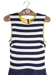 Rochie Tommy Hilfiger bleumarin și alb, cu accente galbene mărime S detaliu material și croială second-hand premium