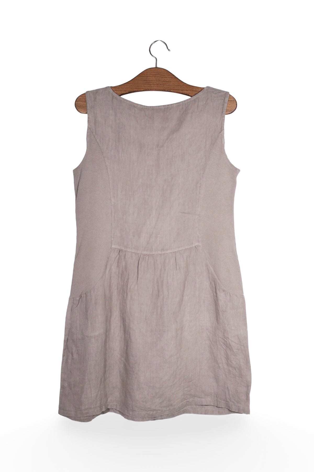 Rochie - Premium gri-bej cu detaliu din sidef – L – Femei - spate