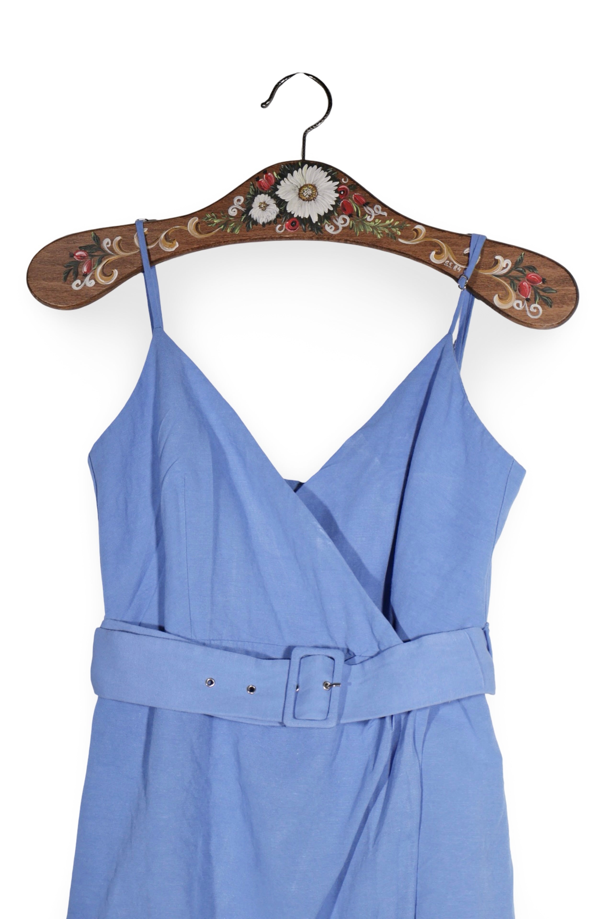 Rochie - ZARA petrecuta albastru deschis din amestec de in – M – Femei - detaliu