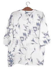 Bluza LUNGO LARNO alb cu imprimeu gri-violet mărime L vedere din spate second-hand premium