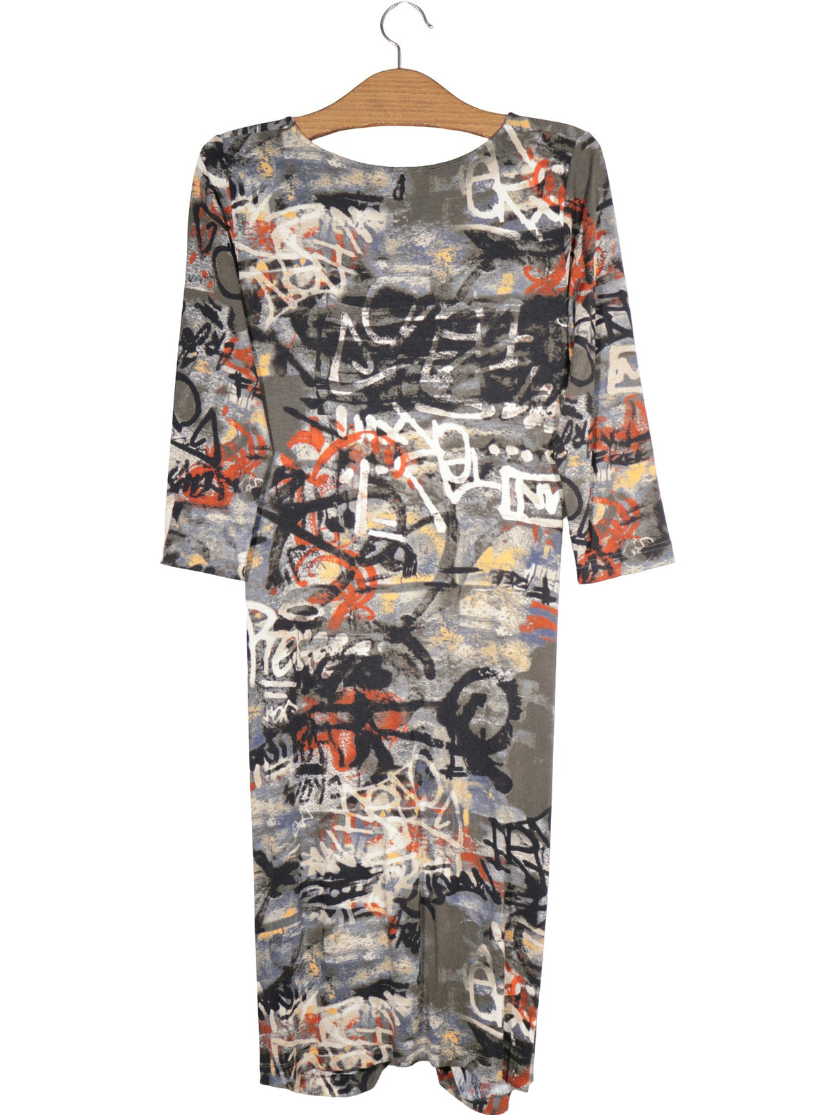 Rochie Apriori gri, negru, alb, portocaliu, galben mărime S vedere din spate second-hand premium