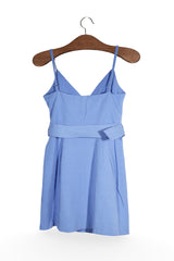 Rochie - ZARA petrecuta albastru deschis din amestec de in – M – Femei - spate