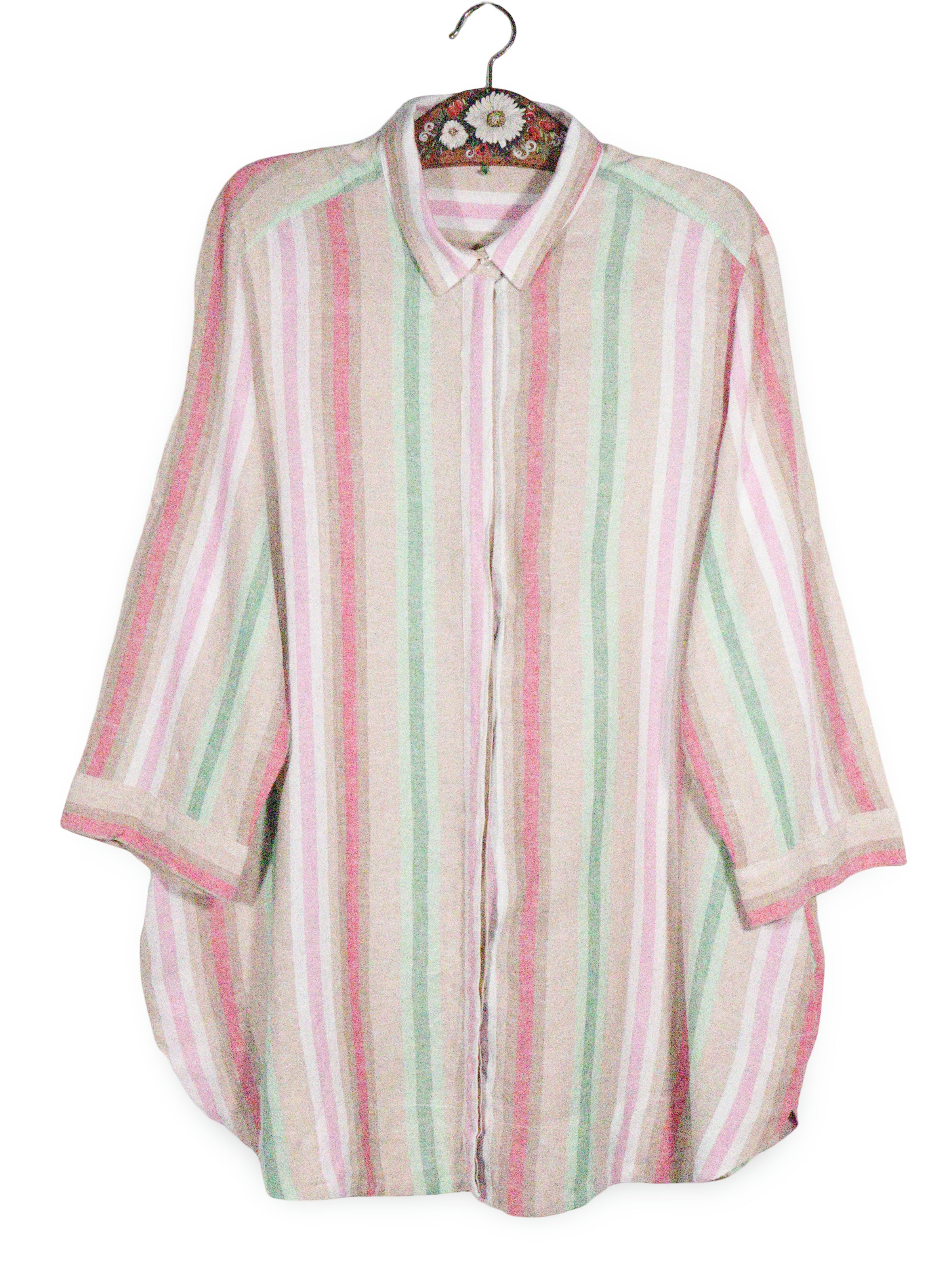 Camasa Gerry Weber multicolor pastel, cu tonuri de roz, verde si crem mărime 4XL+ vedere din față second-hand premium