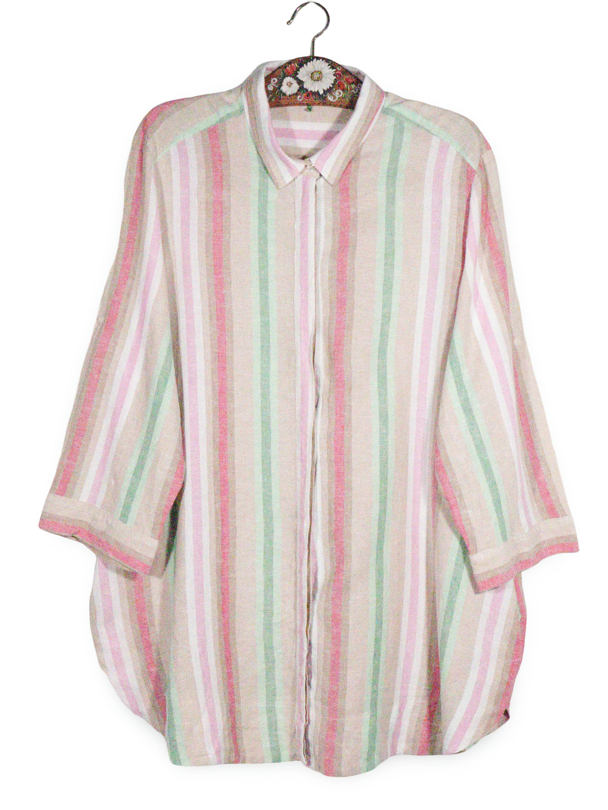 Camasa Gerry Weber multicolor pastel, cu tonuri de roz, verde si crem mărime 4XL+ vedere din față second-hand premium