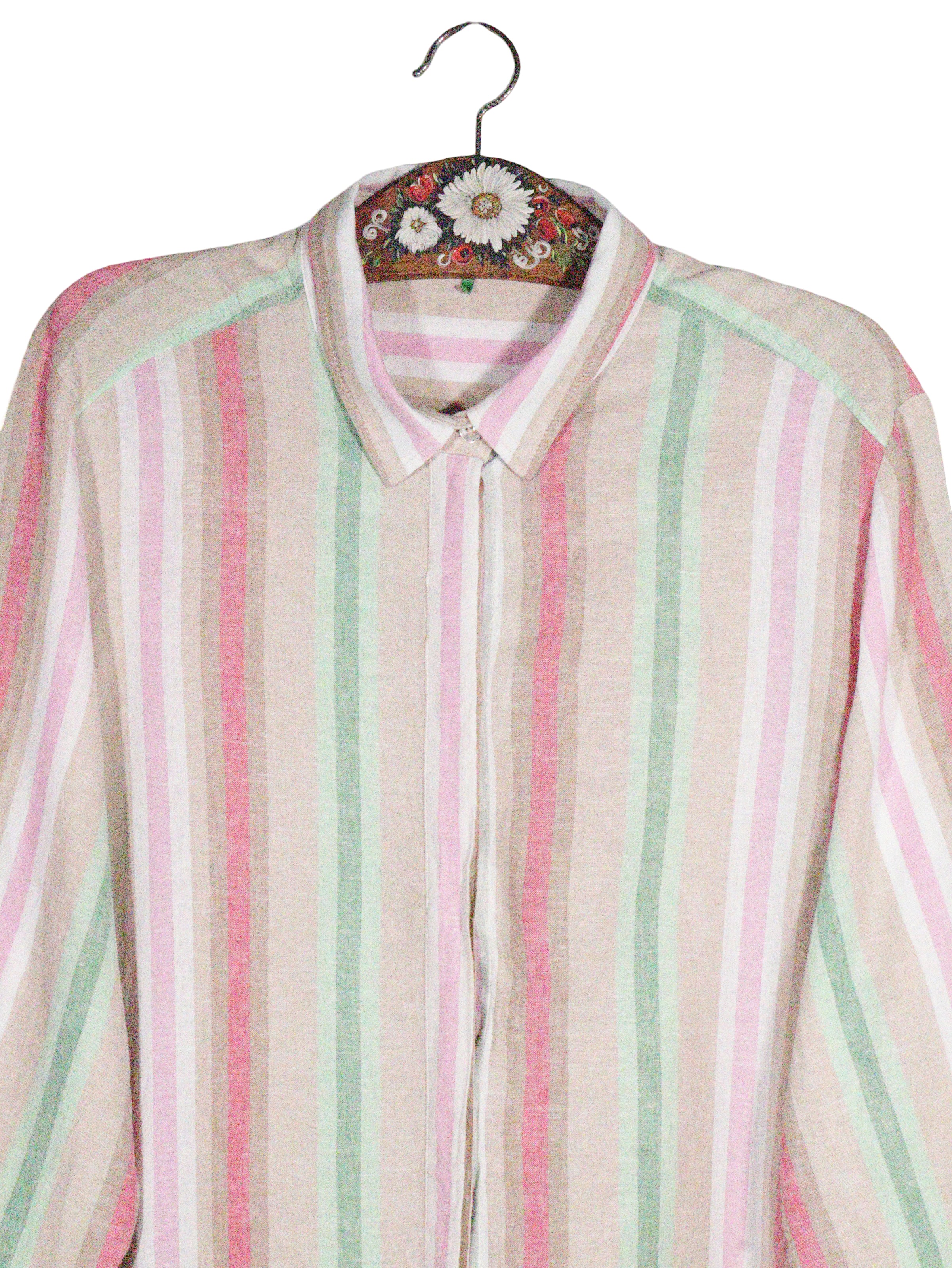 Camasa Gerry Weber multicolor pastel, cu tonuri de roz, verde si crem mărime 4XL+ detaliu material și croială second-hand…