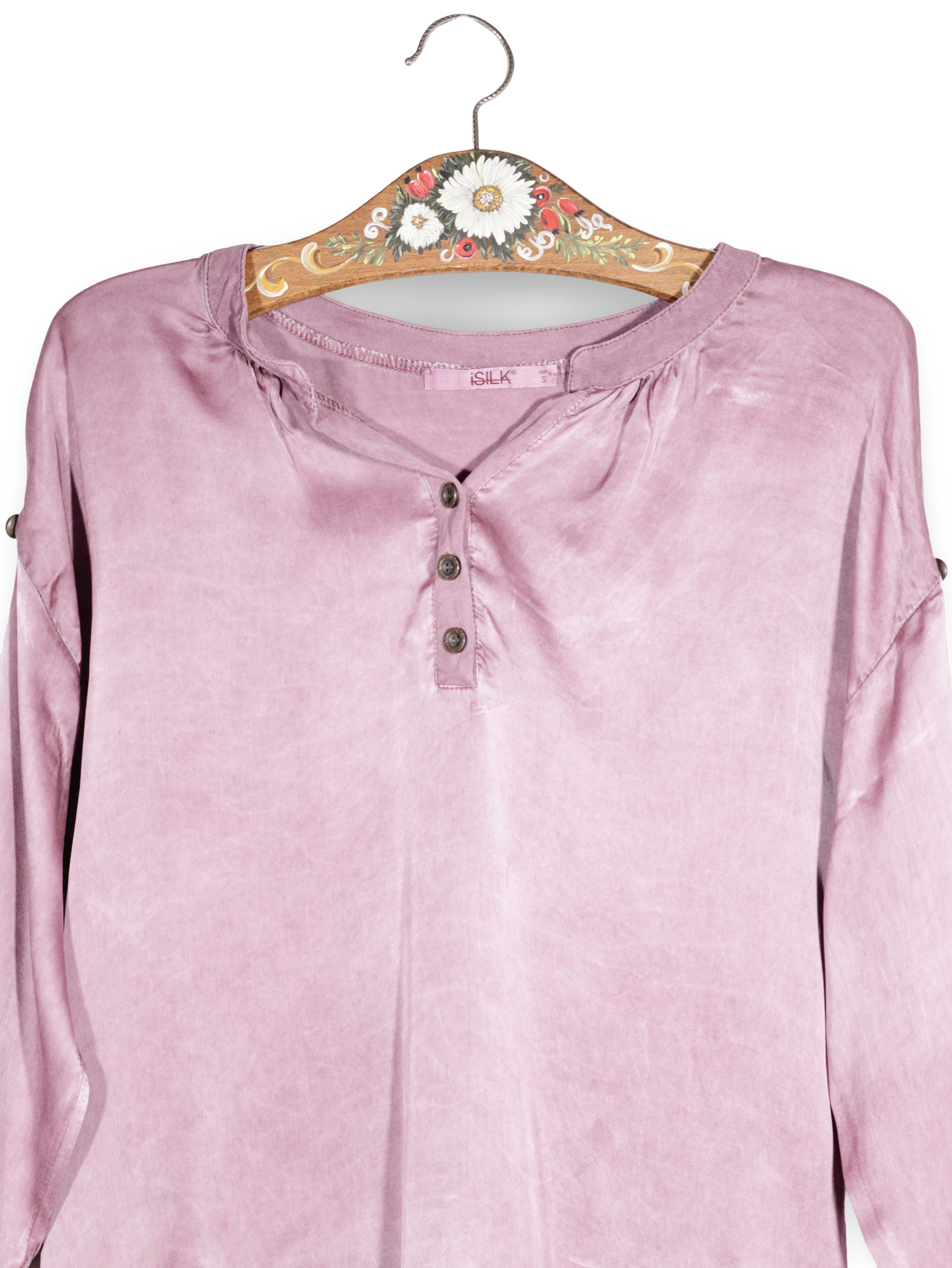 Bluza iSilk mov prăfuit mărime S detaliu material și croială second-hand premium
