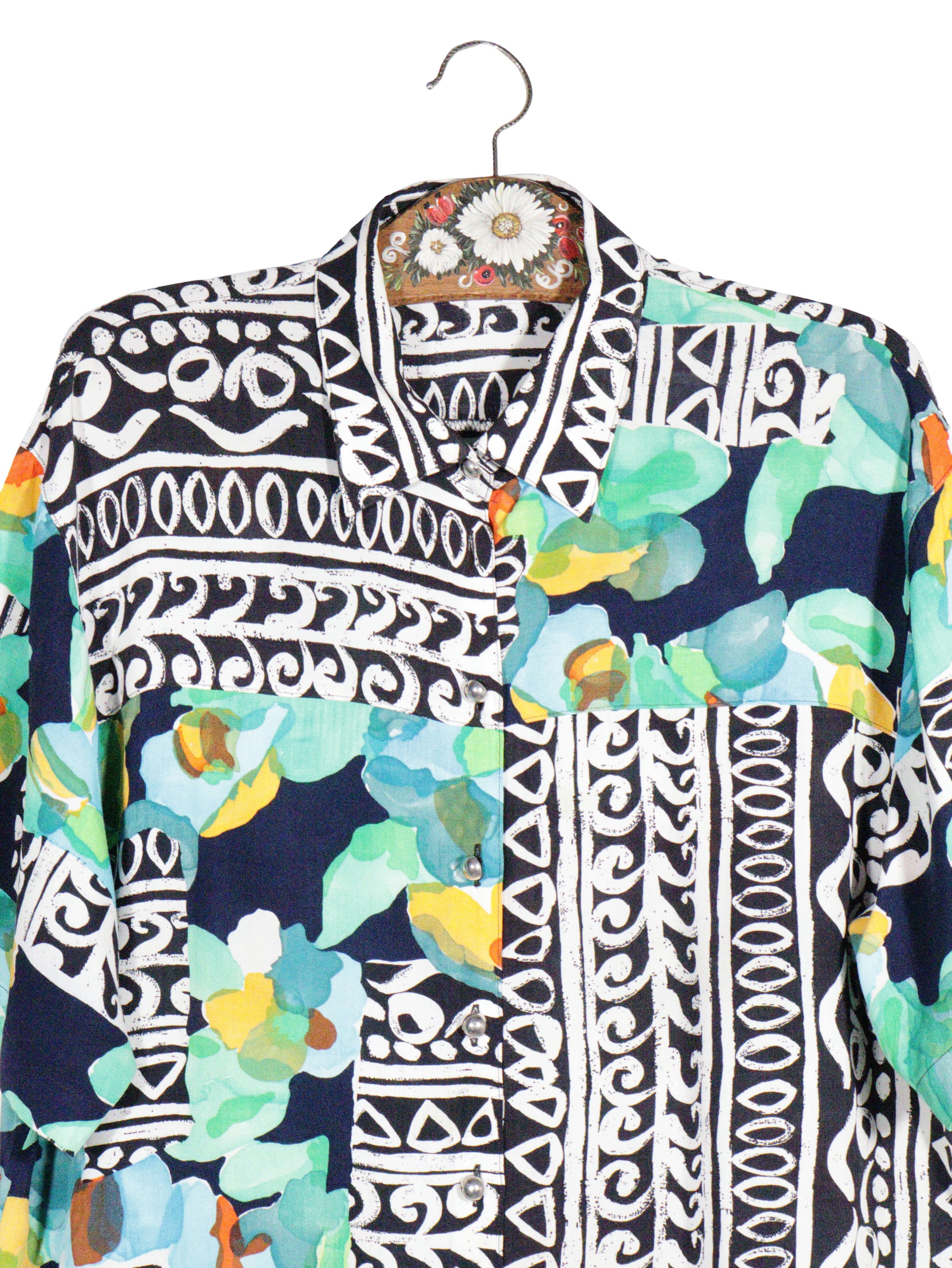 Camasa Vintage multicolor mărime XL detaliu material și croială second-hand premium