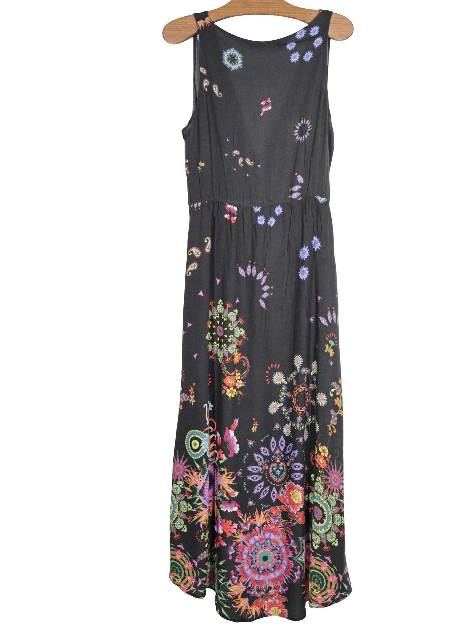Rochie Desigual negru cu imprimeu multicolor mărime XL vedere din spate second-hand premium