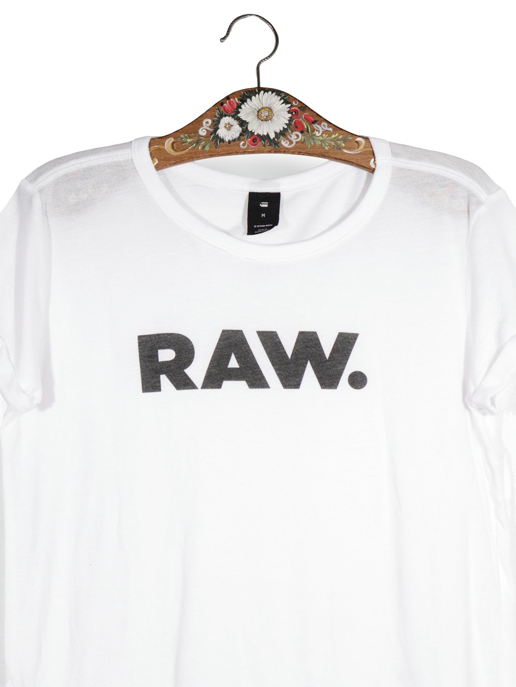 Tricou G-STAR RAW alb mărime M detaliu material și croială second-hand premium