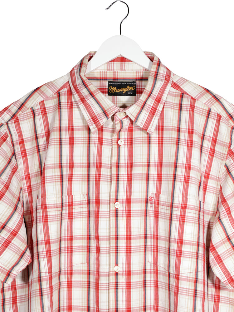 Camasa Wrangler alb, rosu, bej, albastru mărime XXL detaliu material și croială second-hand premium