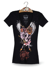 Tricou Sullen Angels negru mărime XS vedere din față second-hand premium