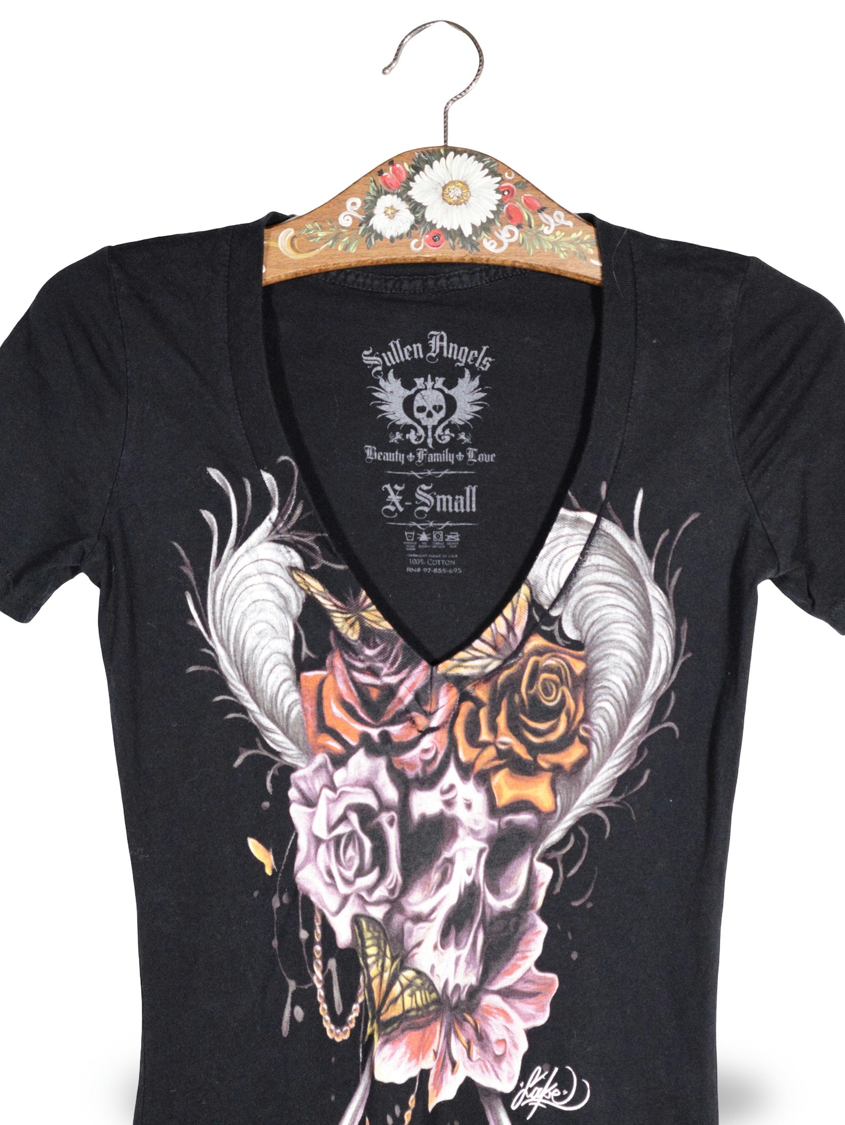 Tricou Sullen Angels negru mărime XS detaliu material și croială second-hand premium