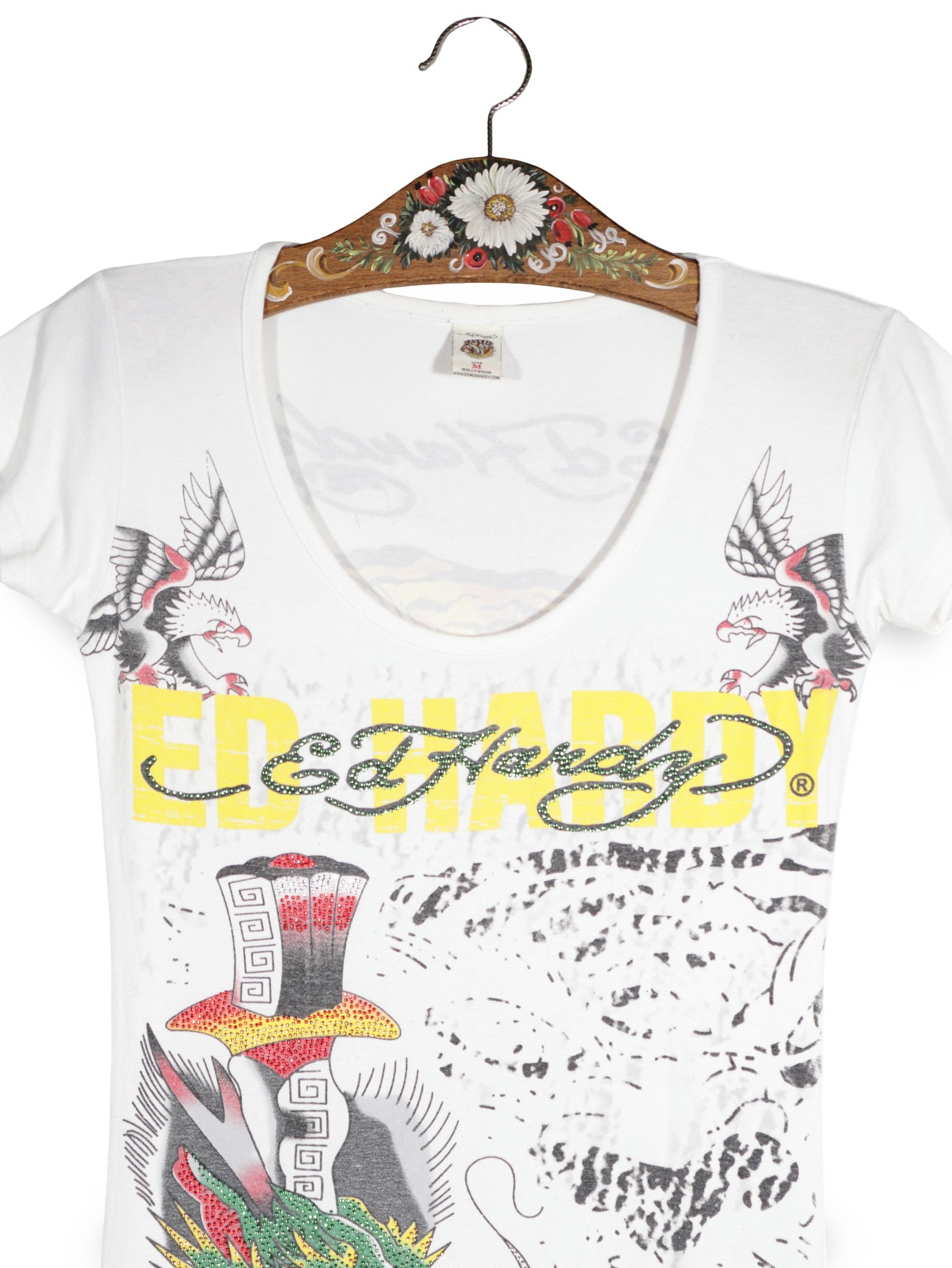 Tricou Ed Hardy alb mărime M detaliu material și croială second-hand premium