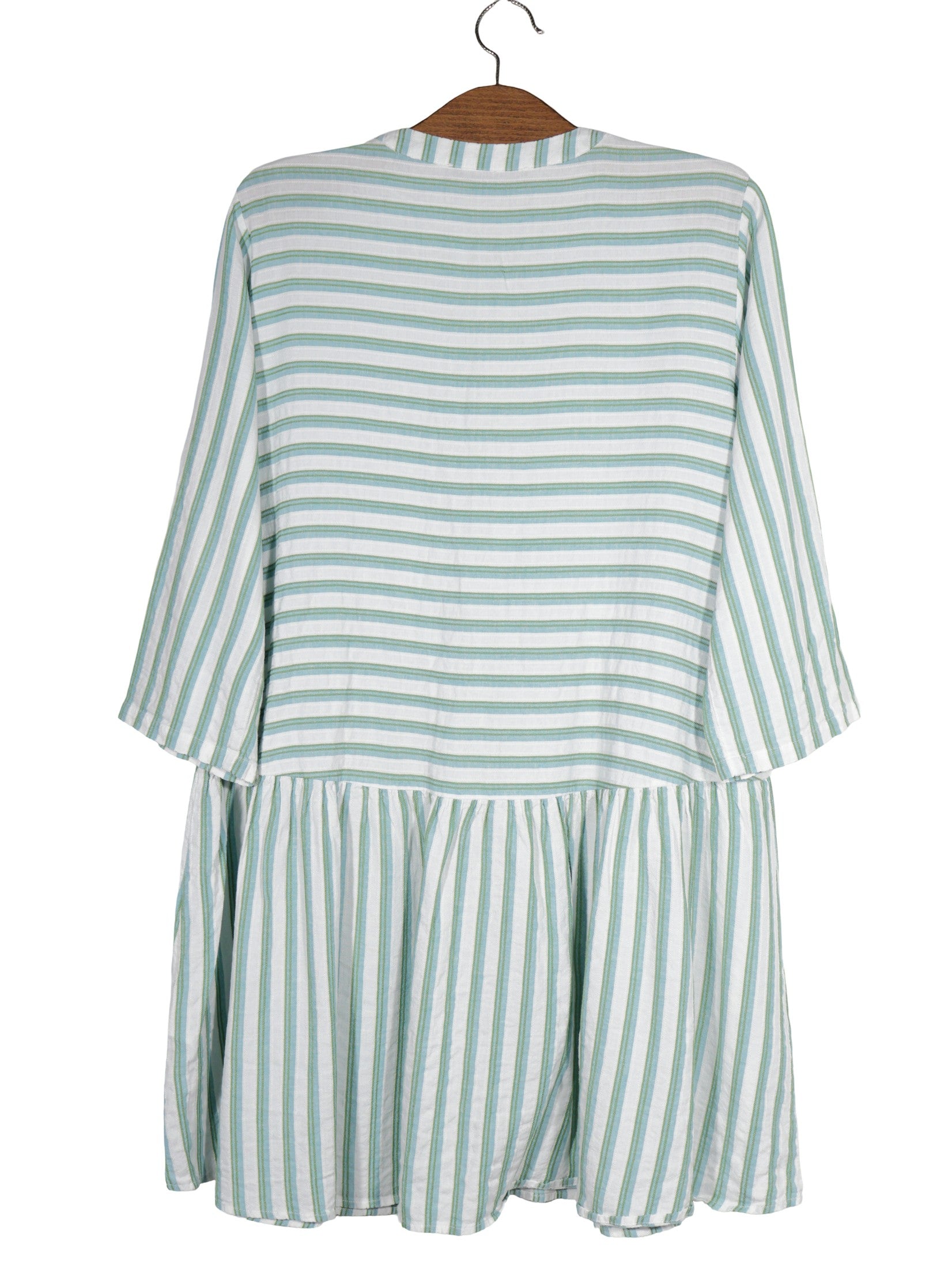 Rochie HALLHUBER alb, albastru deschis, verde mărime L vedere din spate second-hand premium