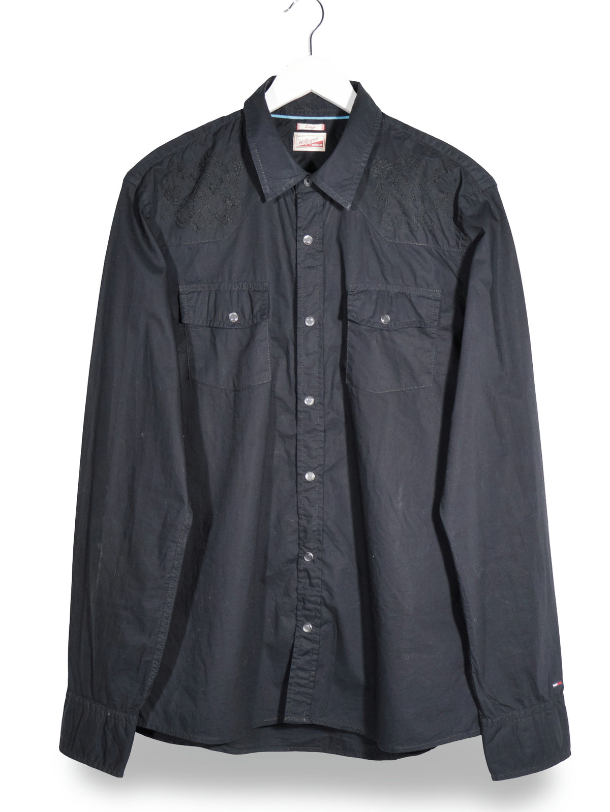 Camasa Tommy Hilfiger Denim negru mărime L vedere din față second-hand premium