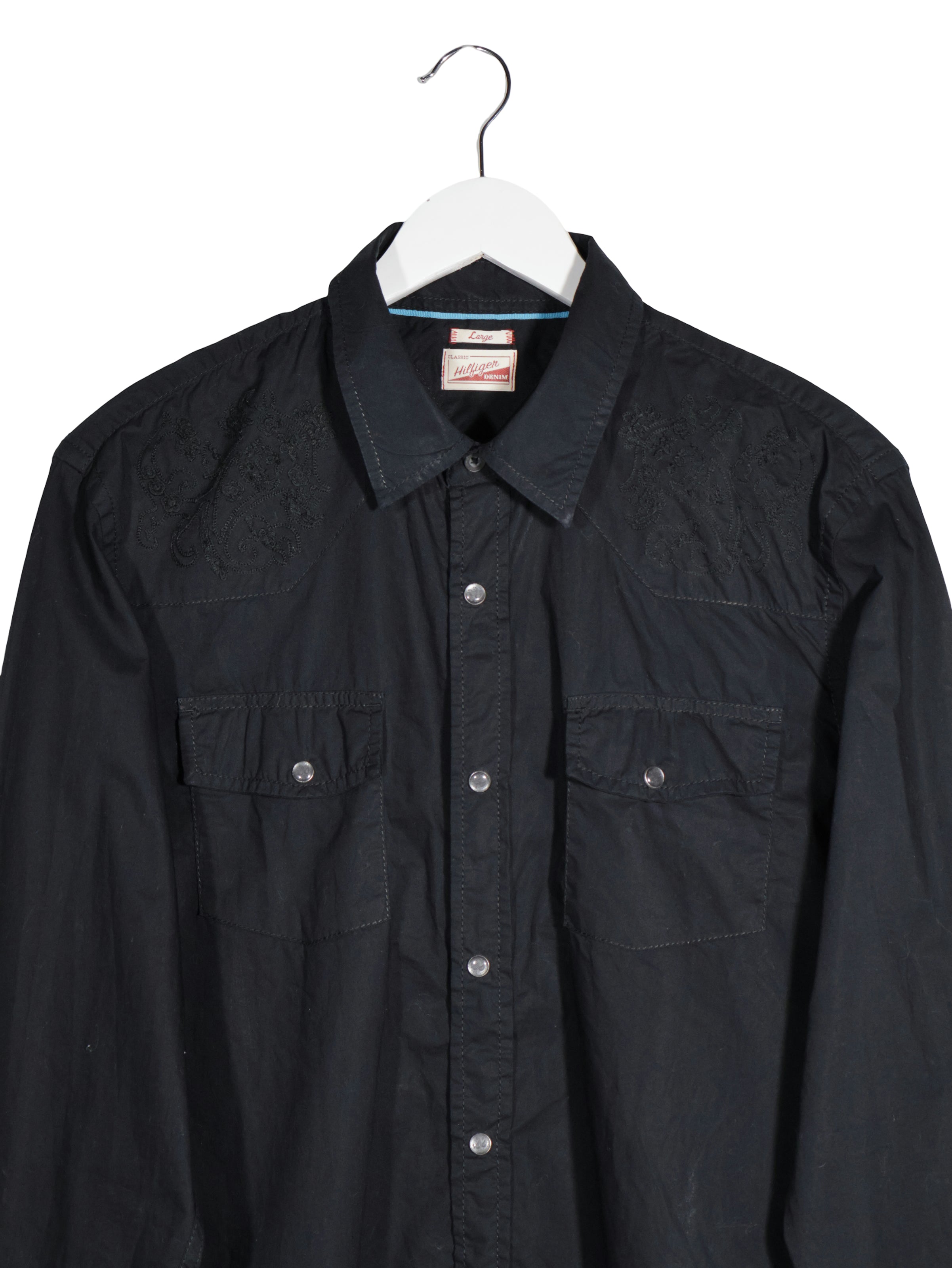 Camasa Tommy Hilfiger Denim negru mărime L detaliu material și croială second-hand premium