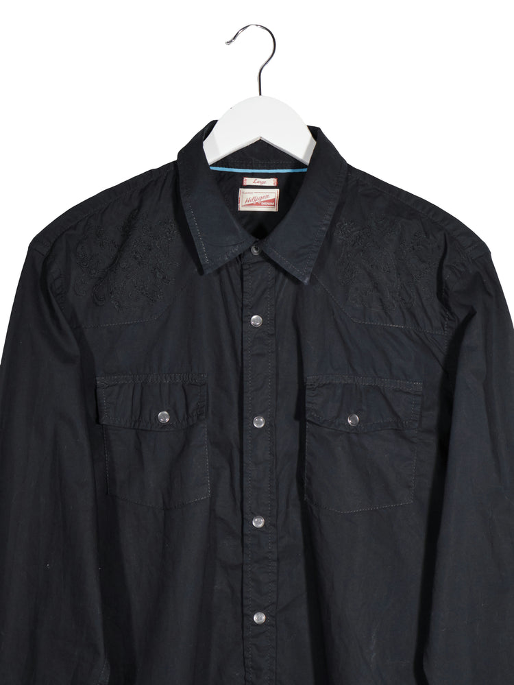 Camasa Tommy Hilfiger Denim negru mărime L detaliu material și croială second-hand premium