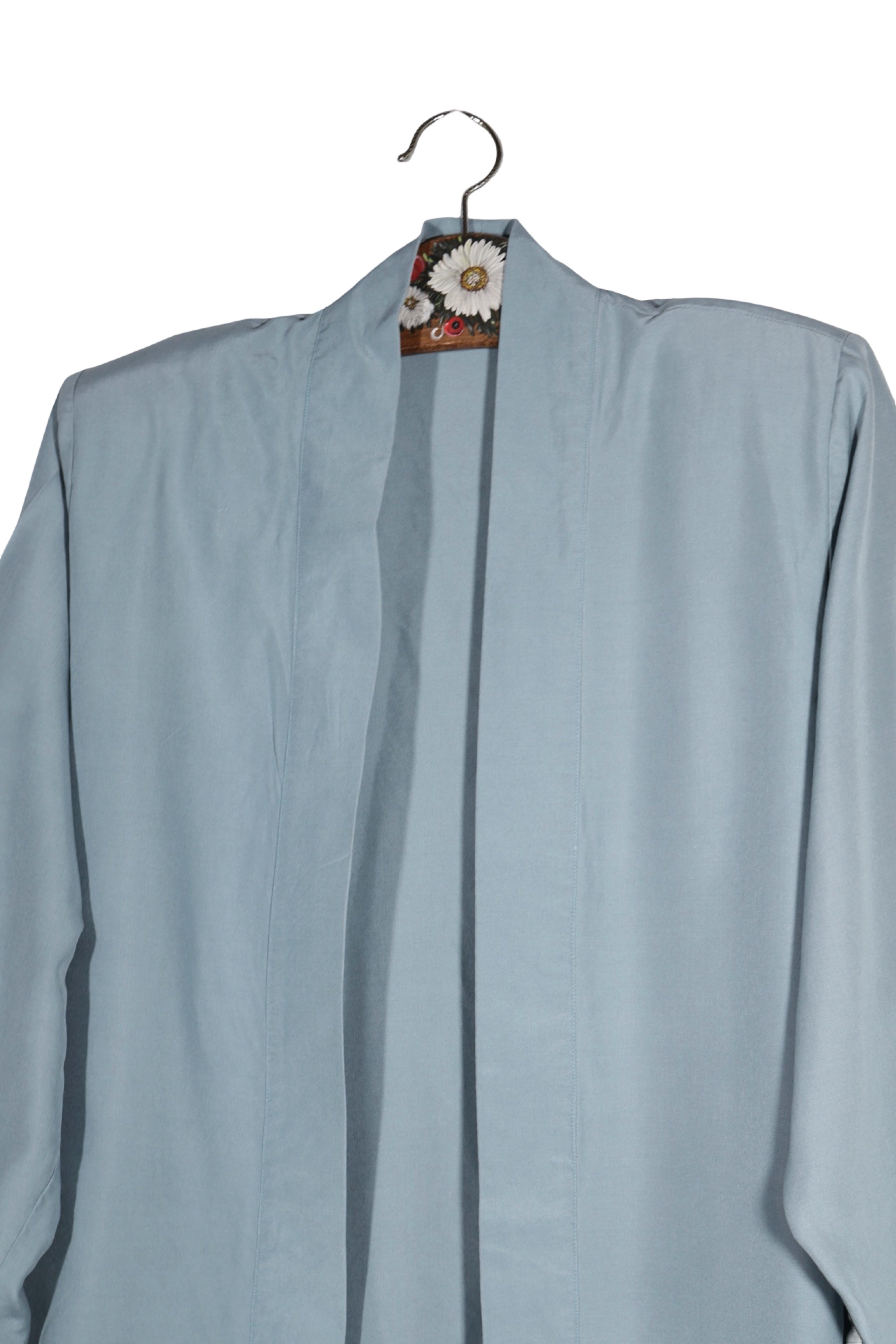 Sacou - Vintage albastru deschis din matase cu croiala lejera – L – Femei - detaliu