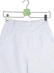 Pantaloni scurti Benetton alb cu imprimeu carouri bleu mărime M detaliu material și croială second-hand premium