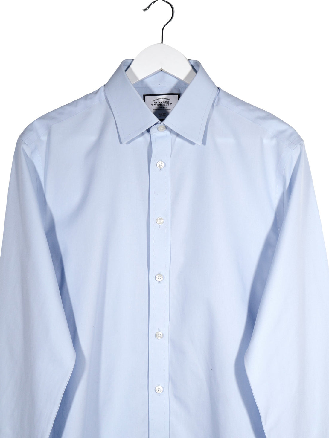 Camasa Charles Tyrwhitt albastru deschis mărime L detaliu material și croială second-hand premium