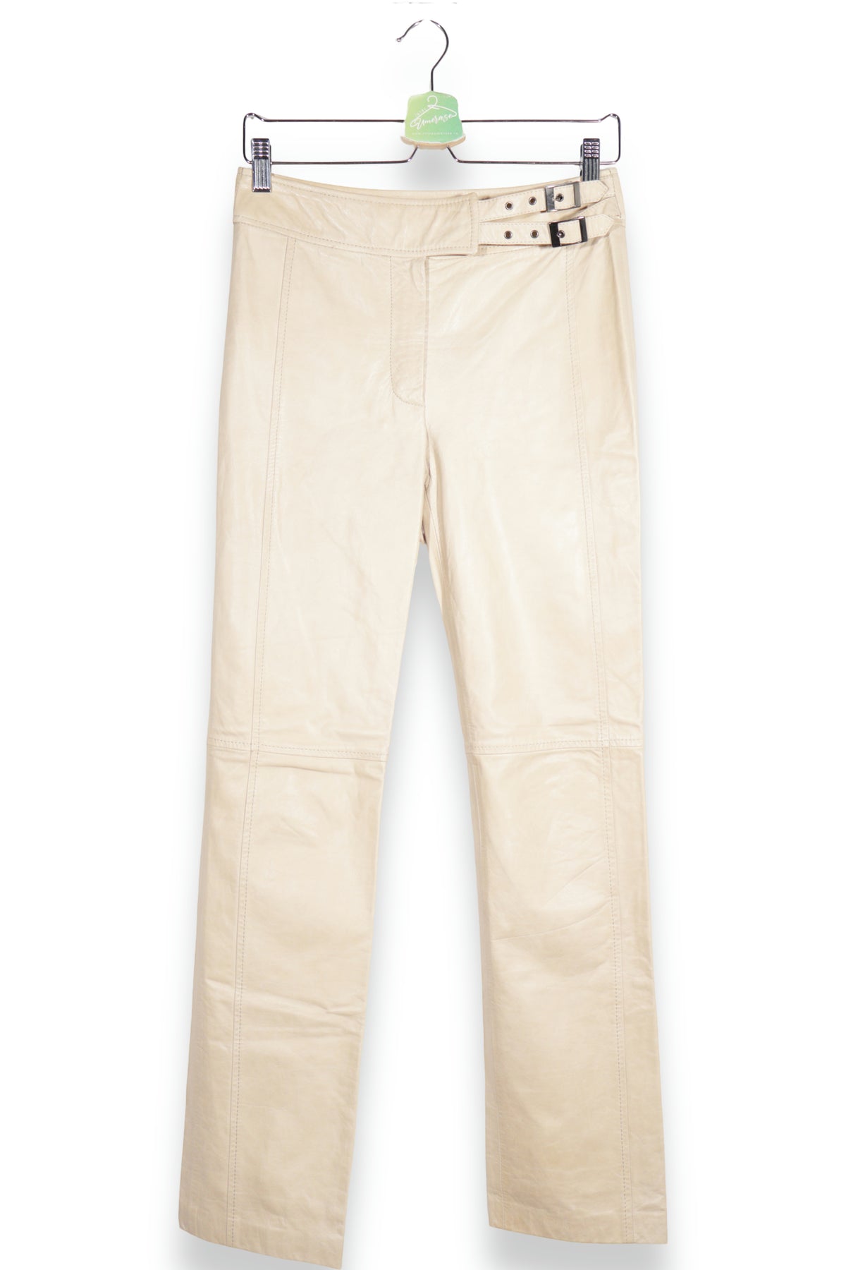 Pantaloni Marc Cain din piele cu talie înaltă și curele laterale – S – Femei