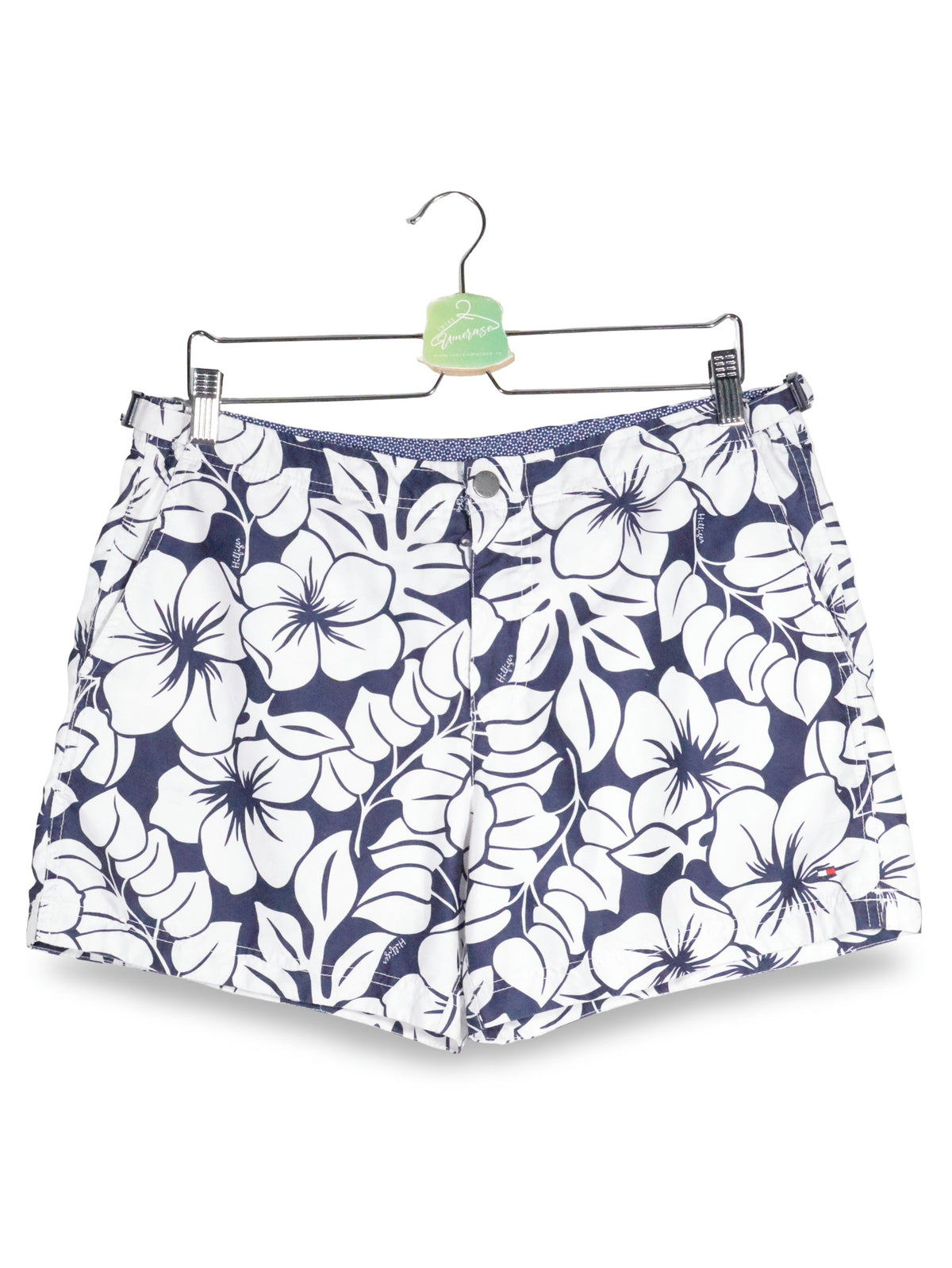 Pantaloni scurti Tommy Hilfiger alb / bleumarin mărime M vedere din față second-hand premium