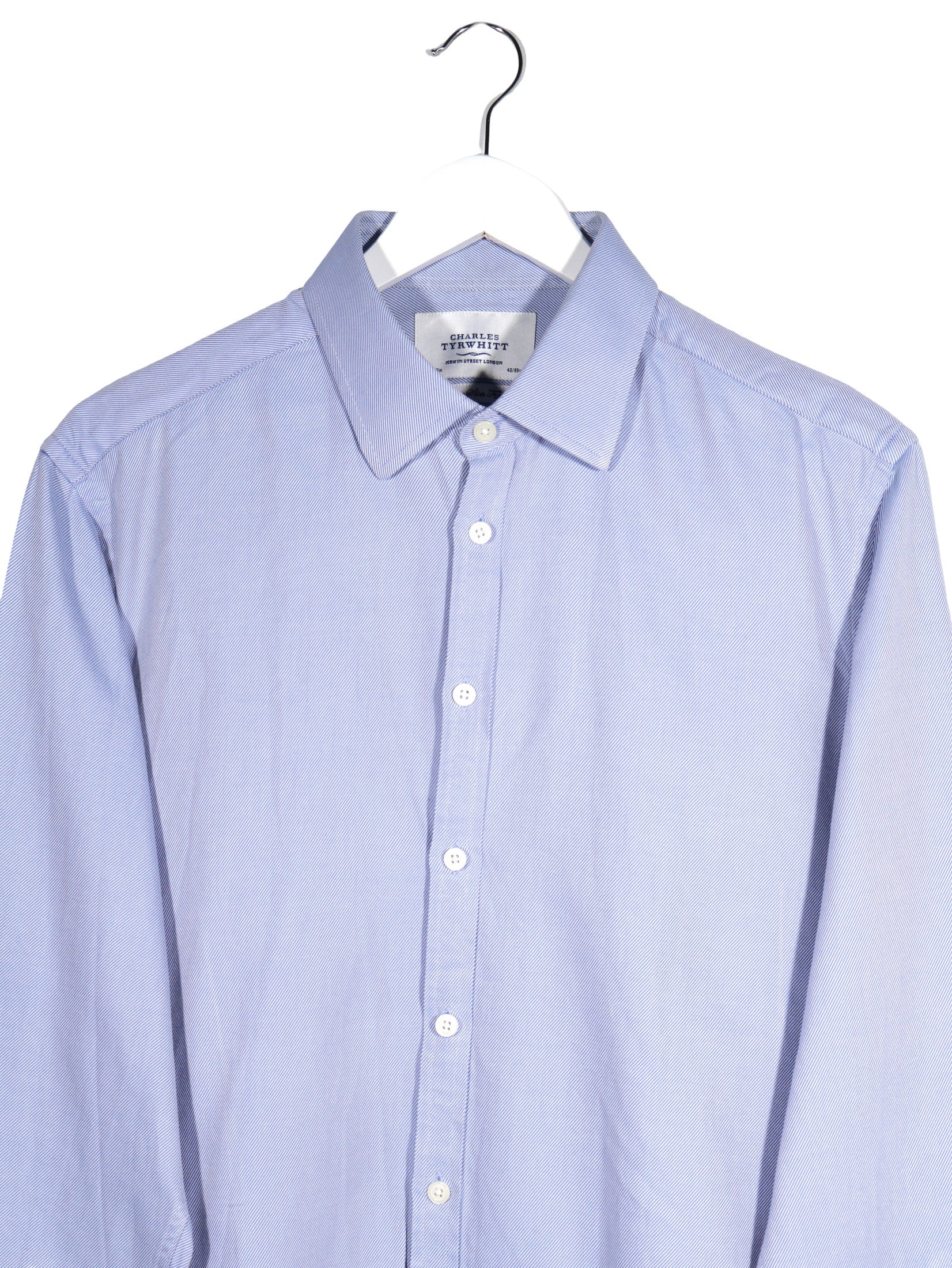 Camasa Charles Tyrwhitt albastru deschis mărime M detaliu material și croială second-hand premium