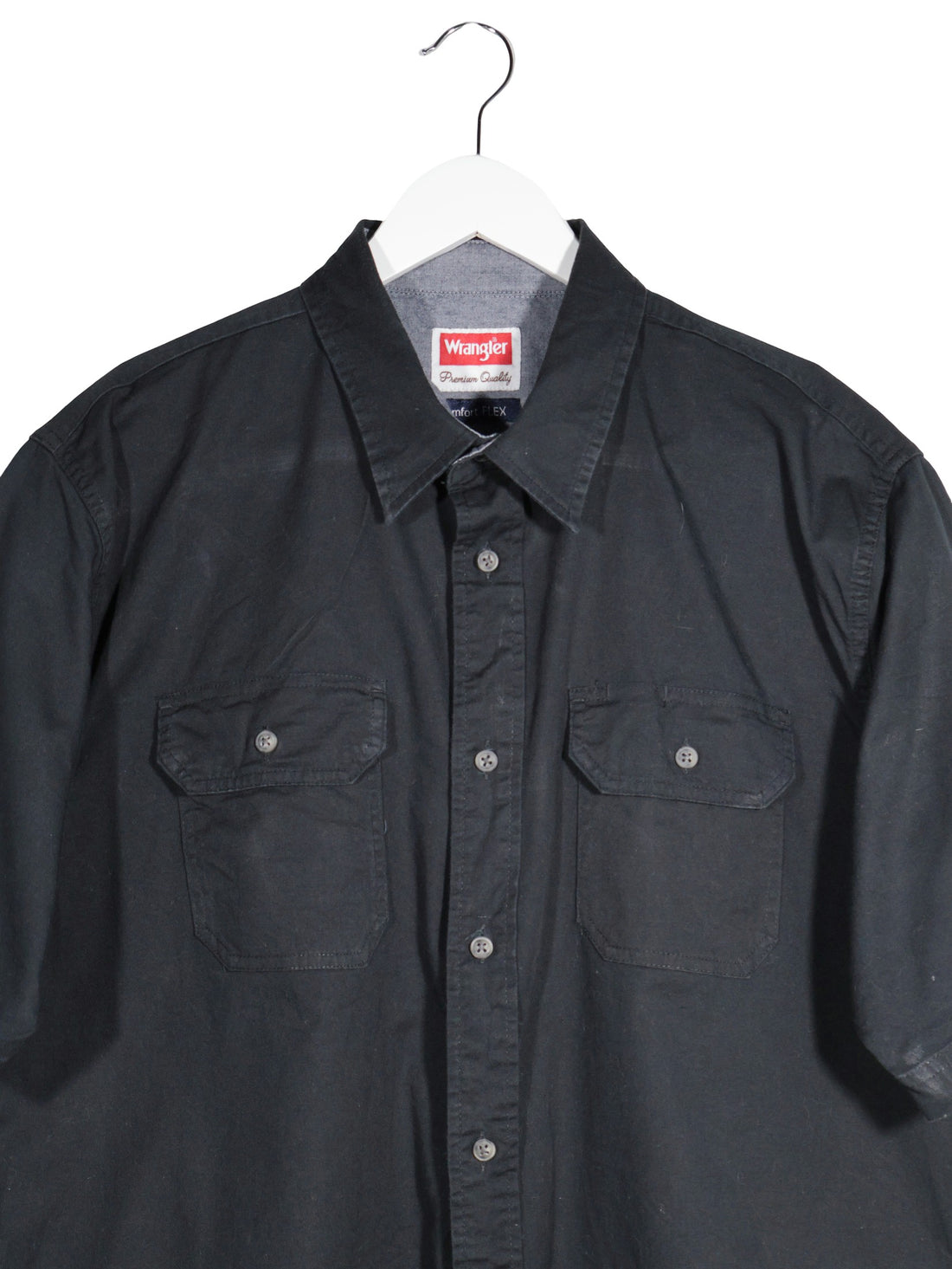 Camasa Wrangler negru mărime L detaliu material și croială second-hand premium