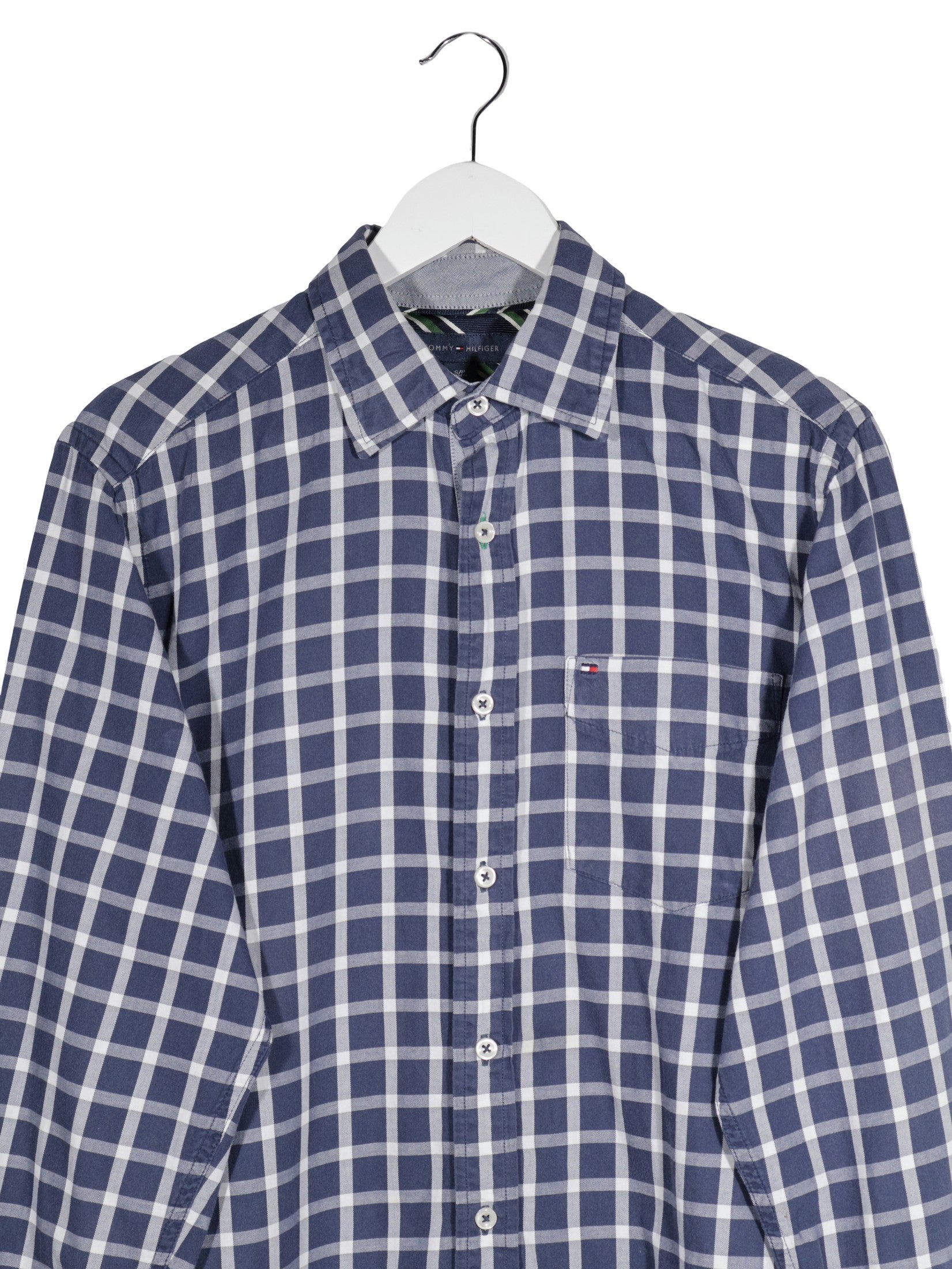 Camasa Tommy Hilfiger bleumarin, alb, verde mărime S detaliu material și croială second-hand premium