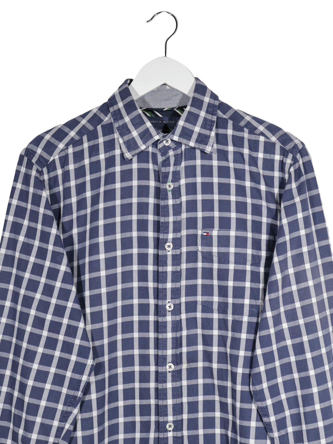 Camasa Tommy Hilfiger bleumarin, alb, verde mărime S detaliu material și croială second-hand premium