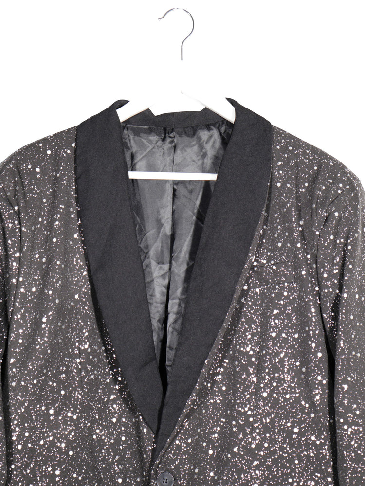 Sacou Alte branduri negru cu imprimeu alb tip stropi mărime XL detaliu material și croială second-hand premium