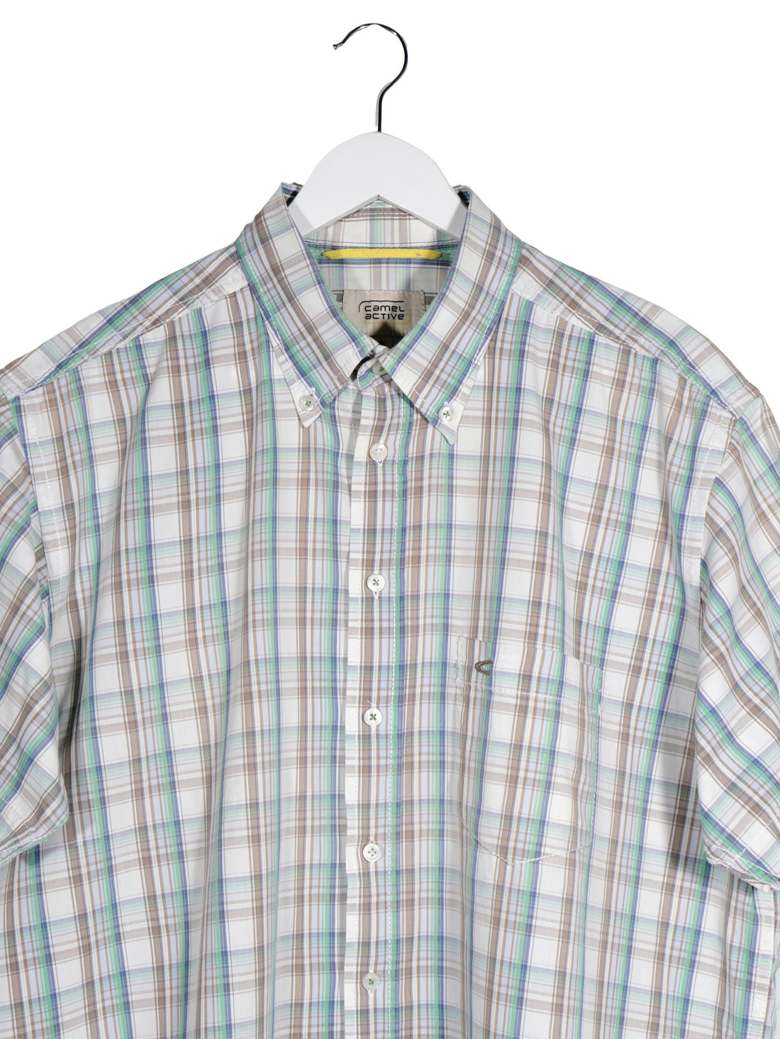 Camasa Camel Active alb cu carouri bej, verde si albastru mărime XL detaliu material și croială second-hand premium