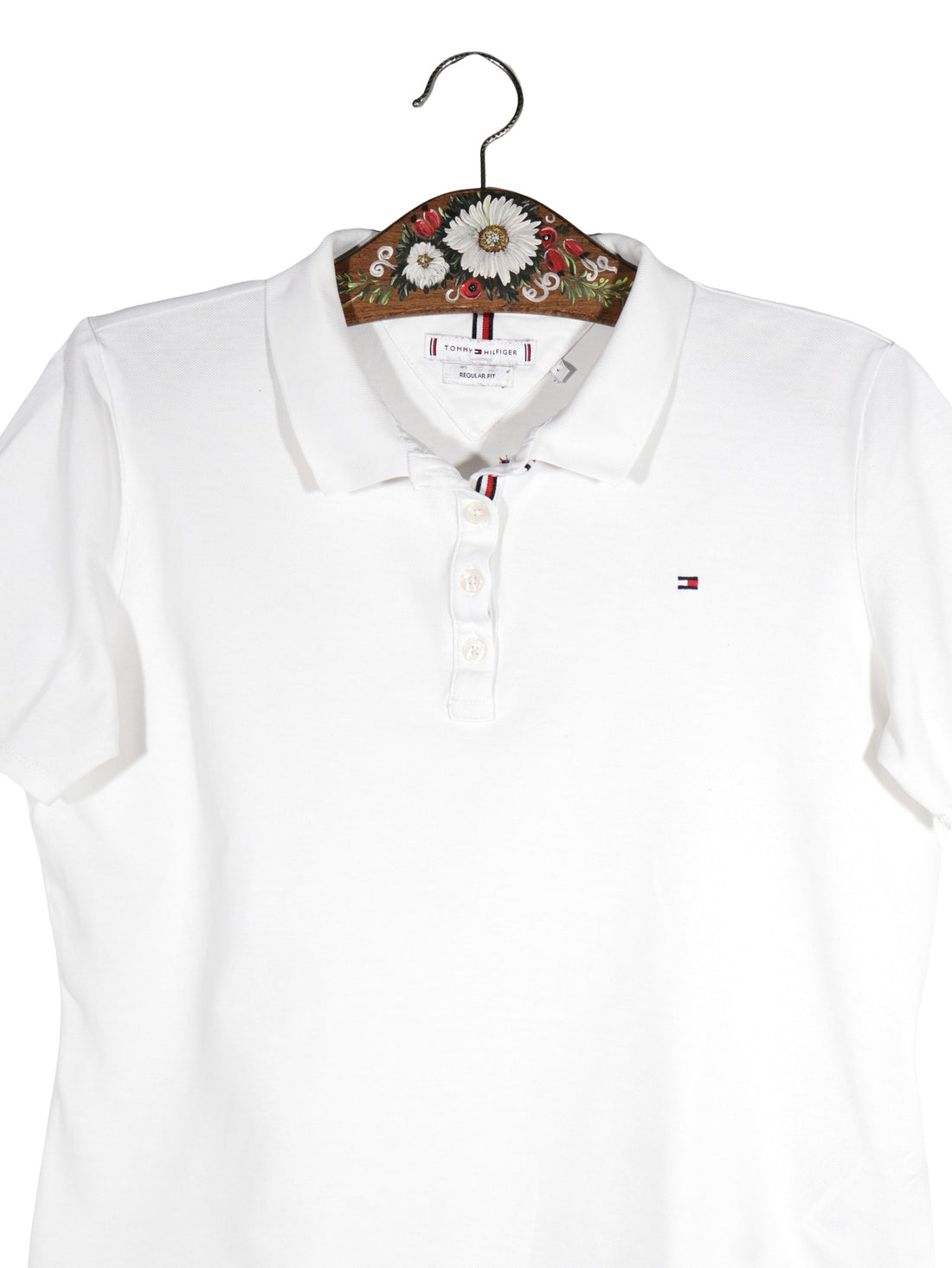 Tricou Tommy Hilfiger alb mărime L detaliu material și croială second-hand premium