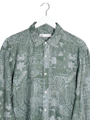 Camasa ZARA verde cu imprimeu geometric gri mărime M detaliu material și croială second-hand premium