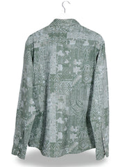Camasa ZARA verde cu imprimeu geometric gri mărime M vedere din spate second-hand premium
