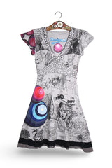 Rochie Desigual gri, roz, negru, albastru mărime S vedere din față second-hand premium