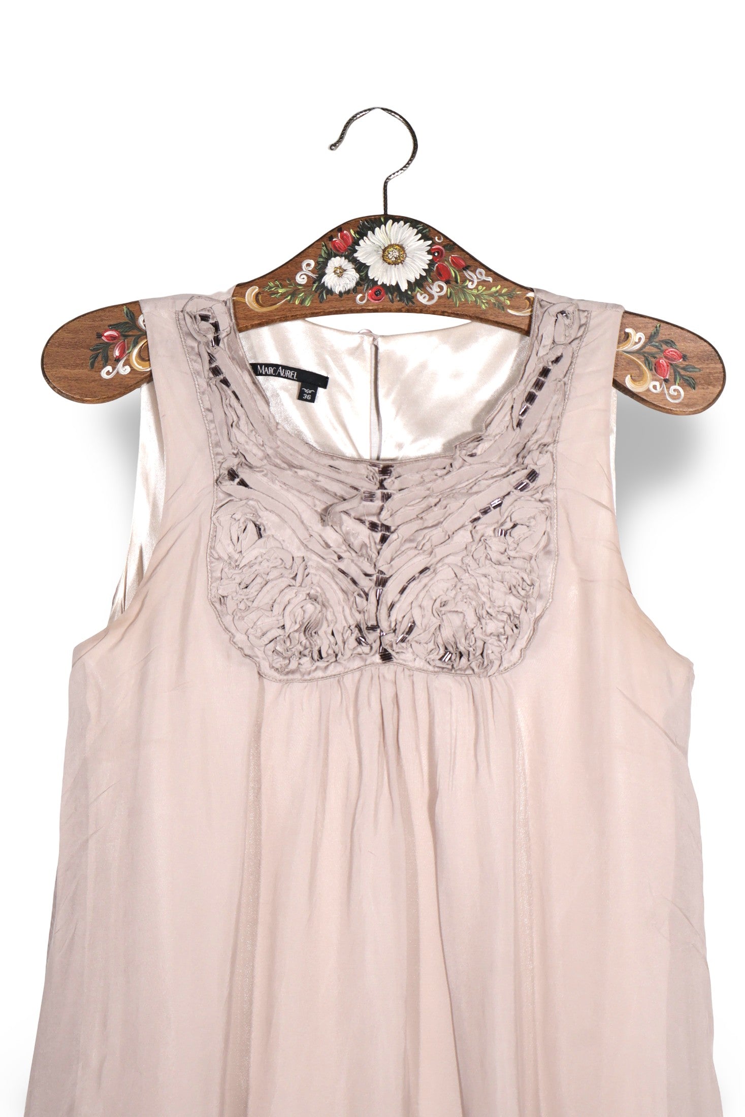 Rochie Premium bej-roz pudrat mărime S detaliu material și croială second-hand premium